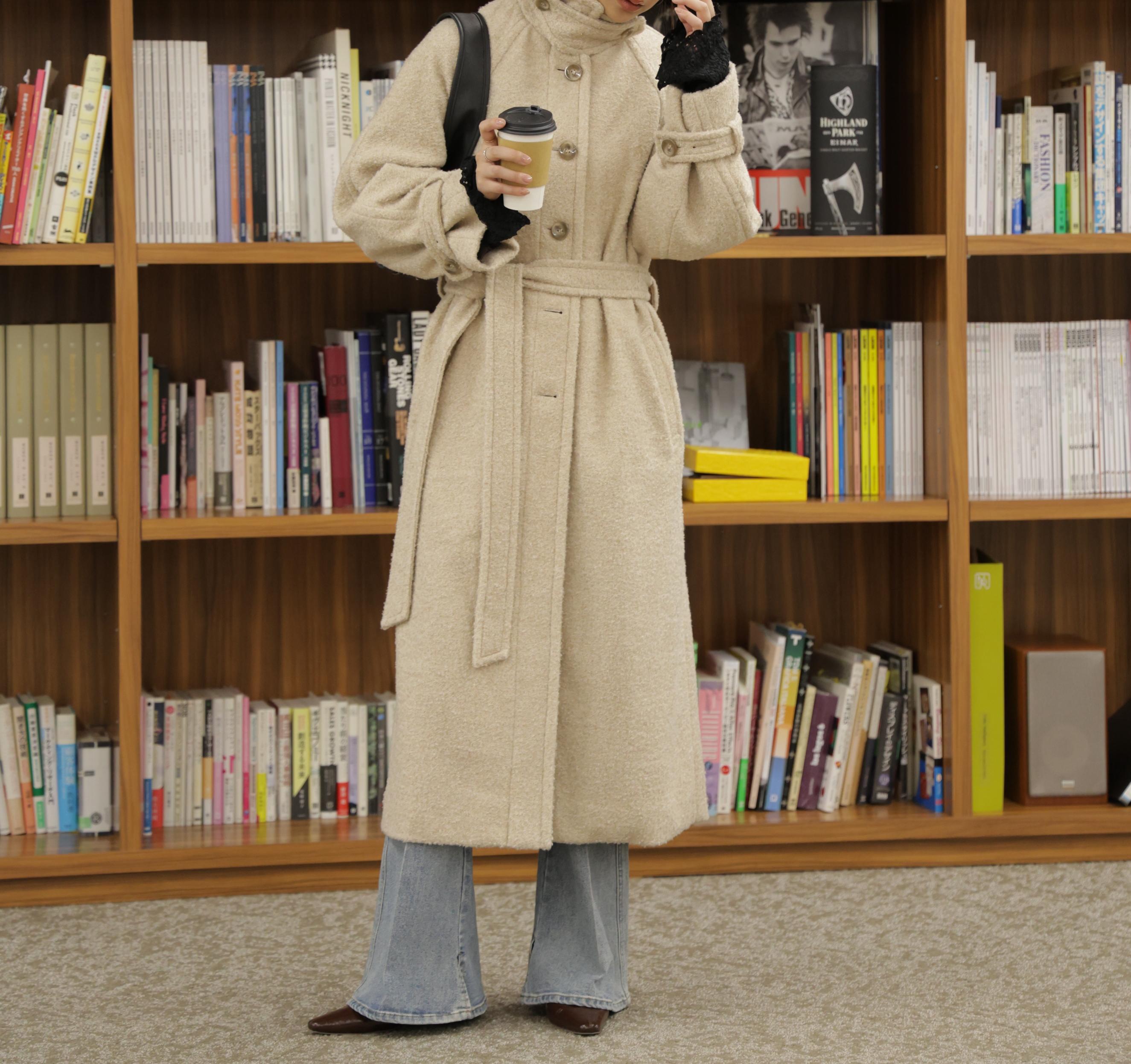 2wayステンカラーロングコート ブラウンミックス3