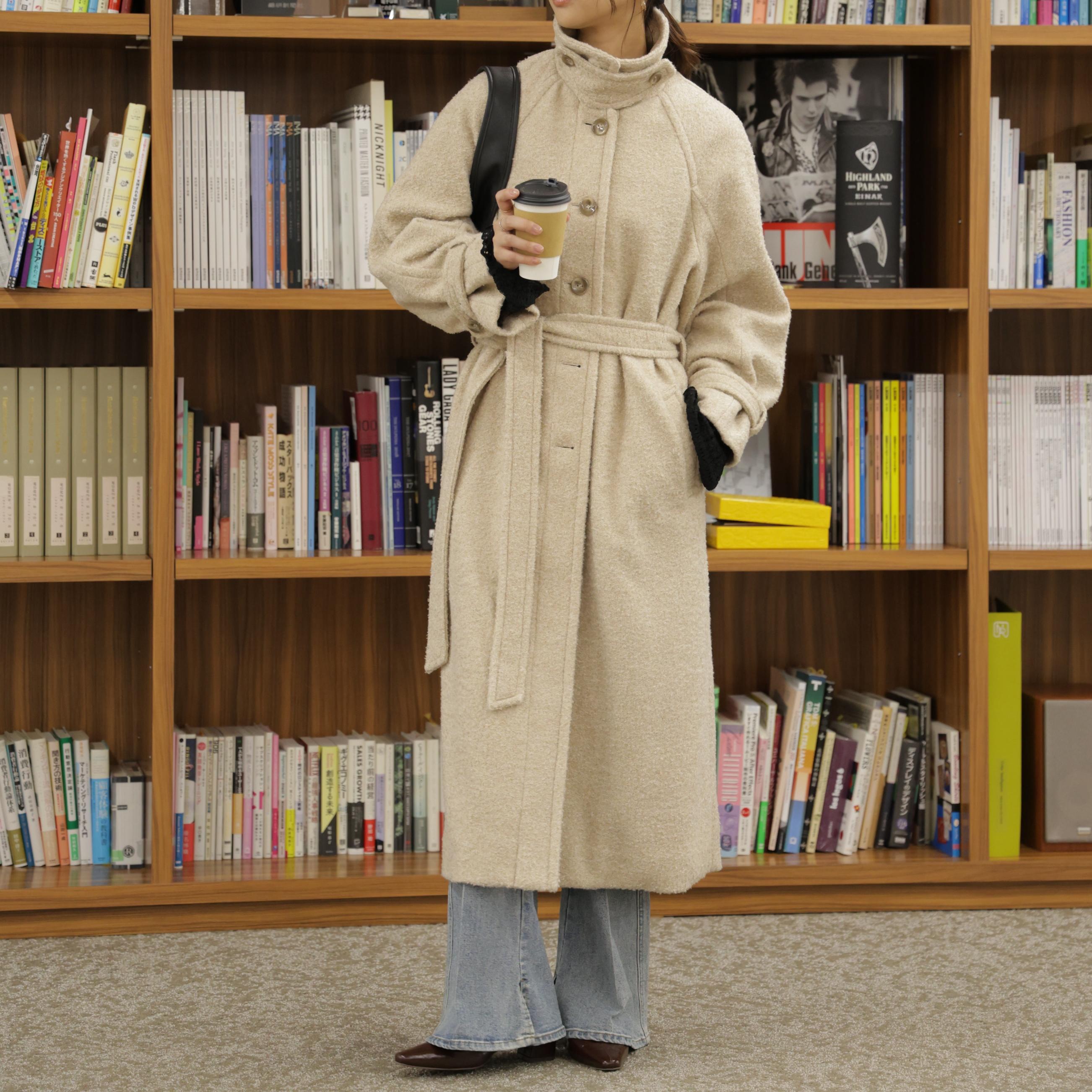 2wayステンカラーロングコート ブラウンミックス3