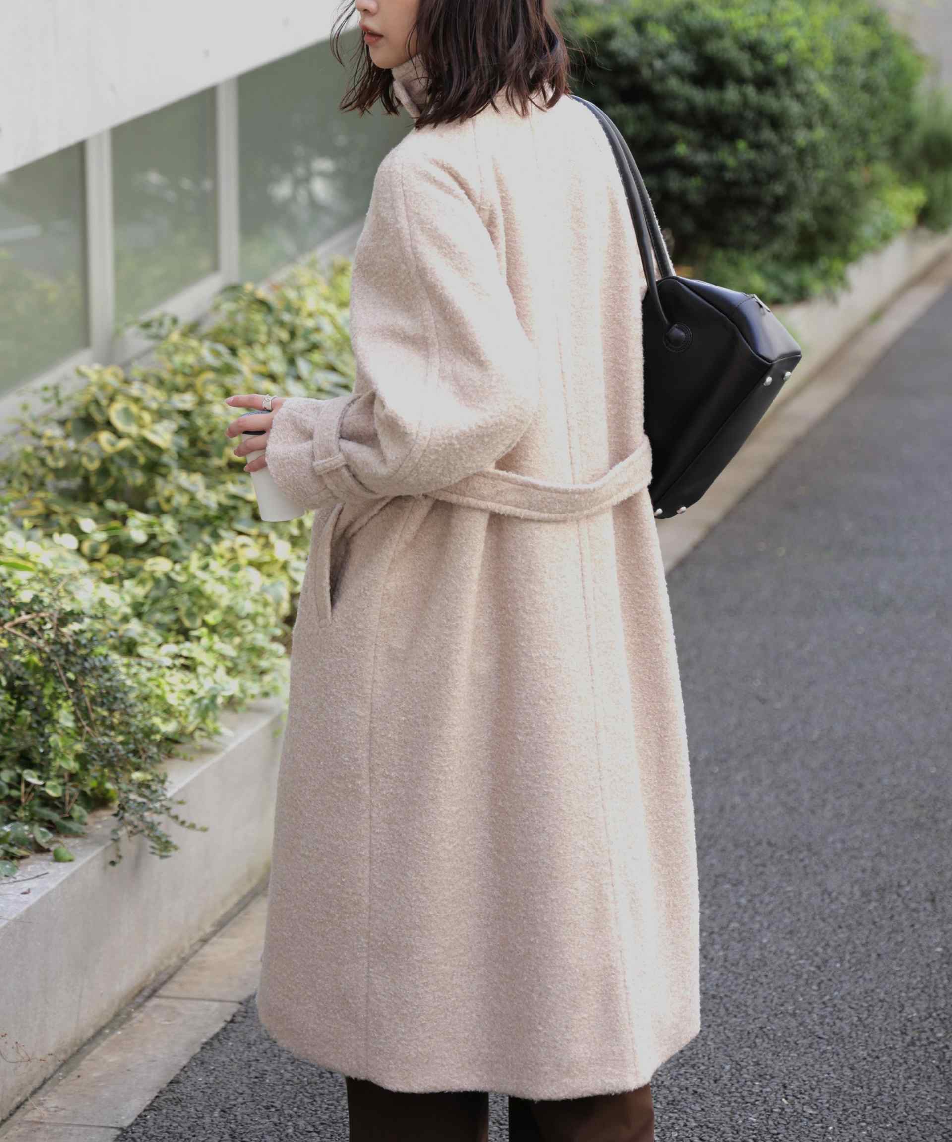 2wayステンカラーロングコート ブラウンミックス3