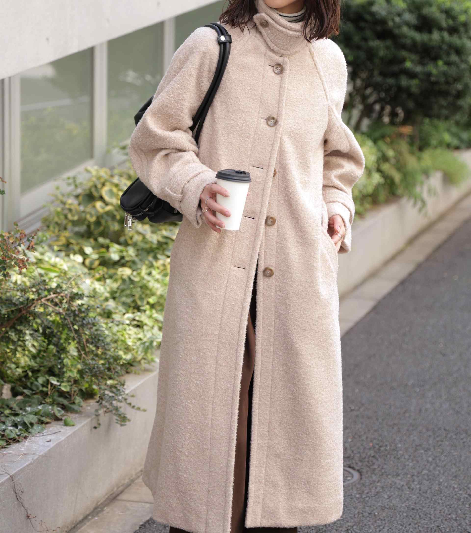 2wayステンカラーロングコート ブラウンミックス3