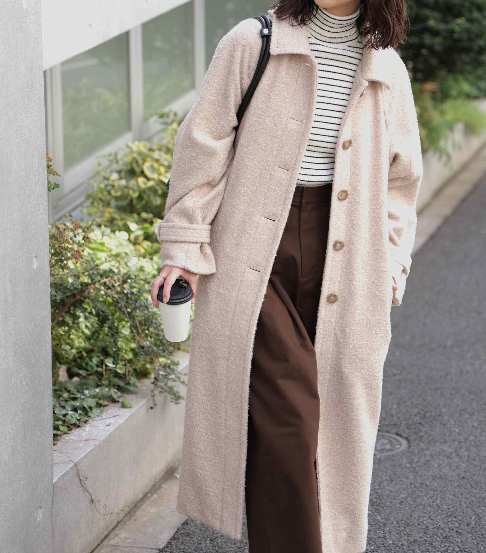 2wayステンカラーロングコート ブラウンミックス3