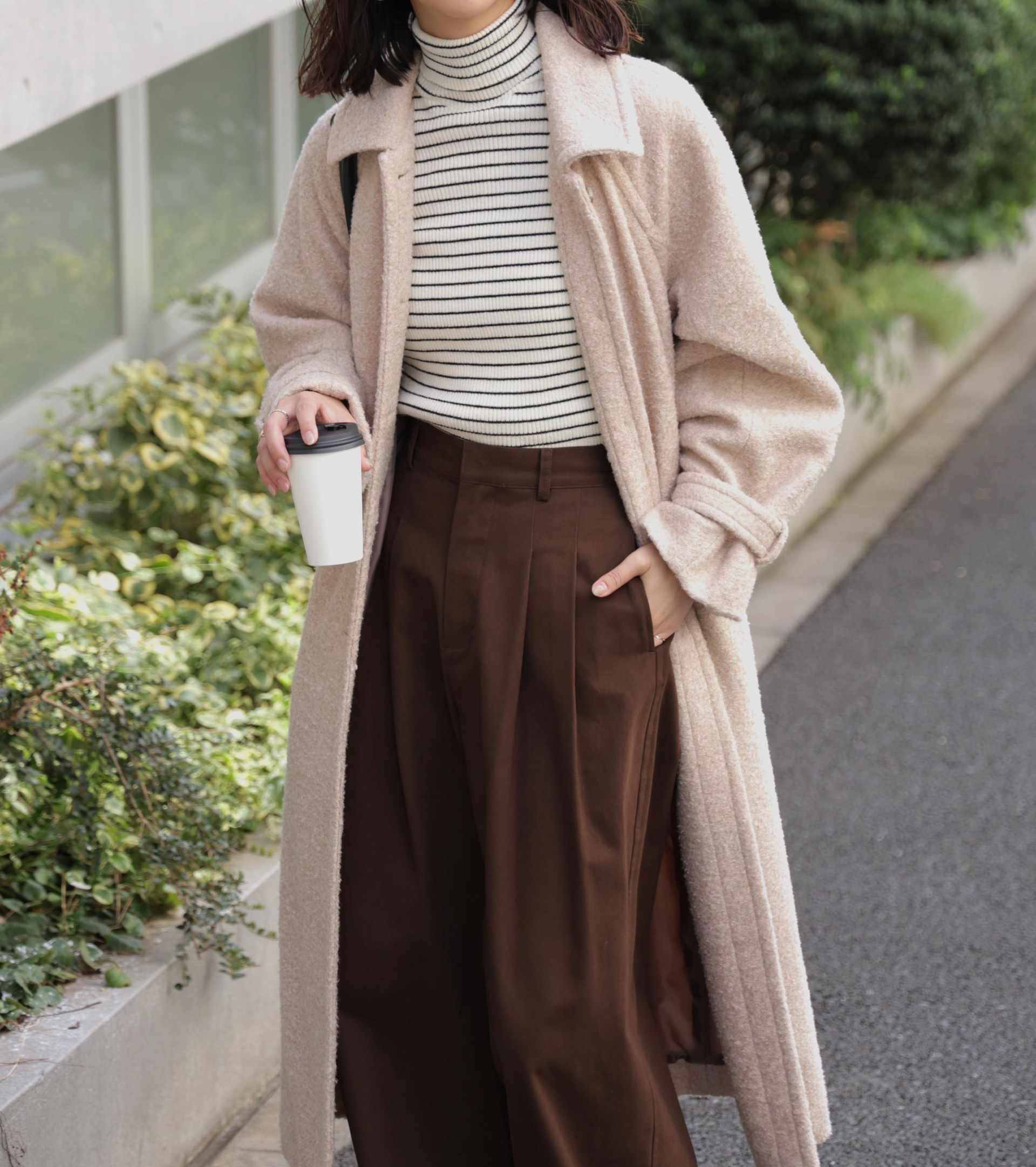 2wayステンカラーロングコート ブラウンミックス3