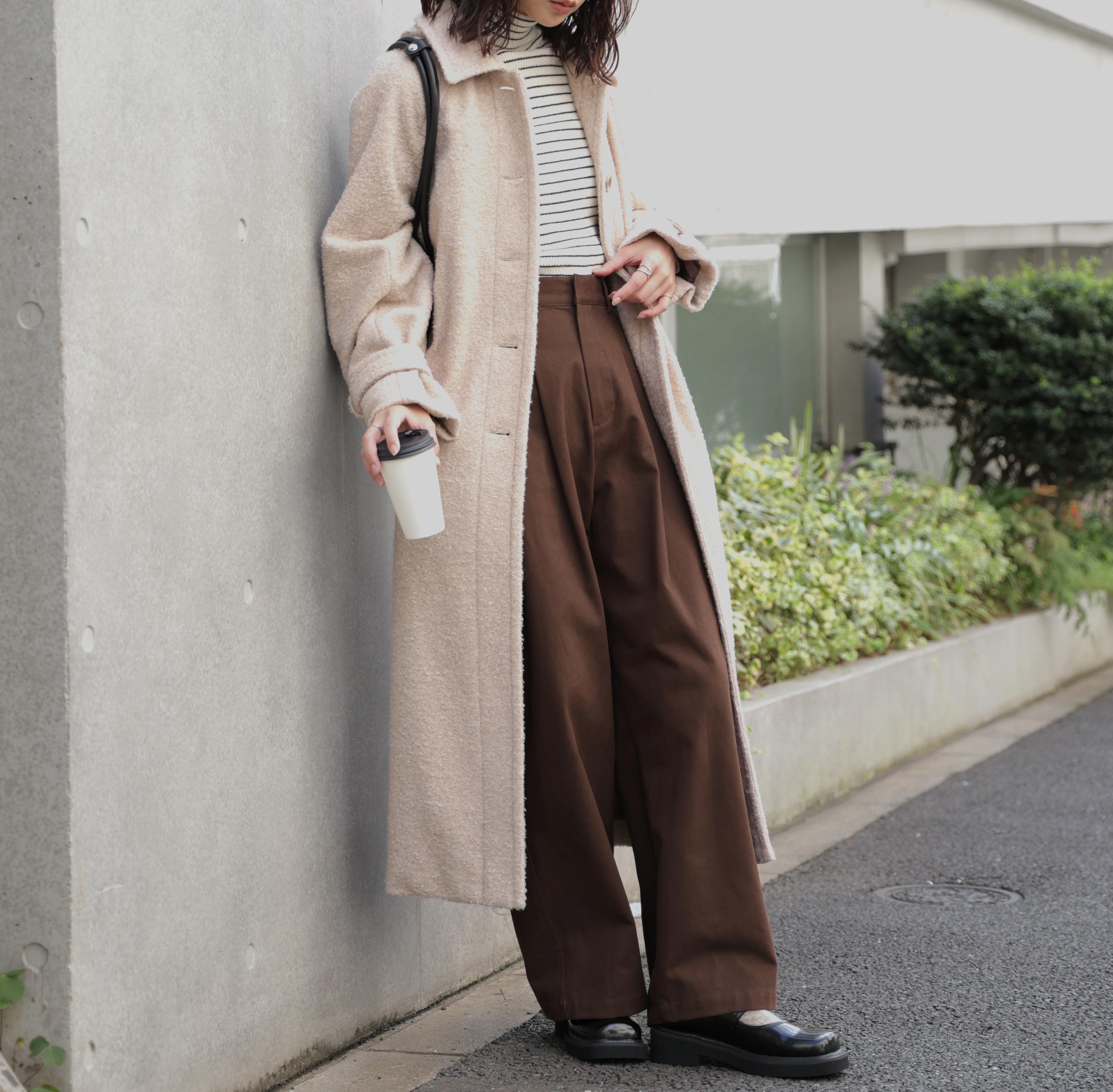 2wayステンカラーロングコート ブラウンミックス3