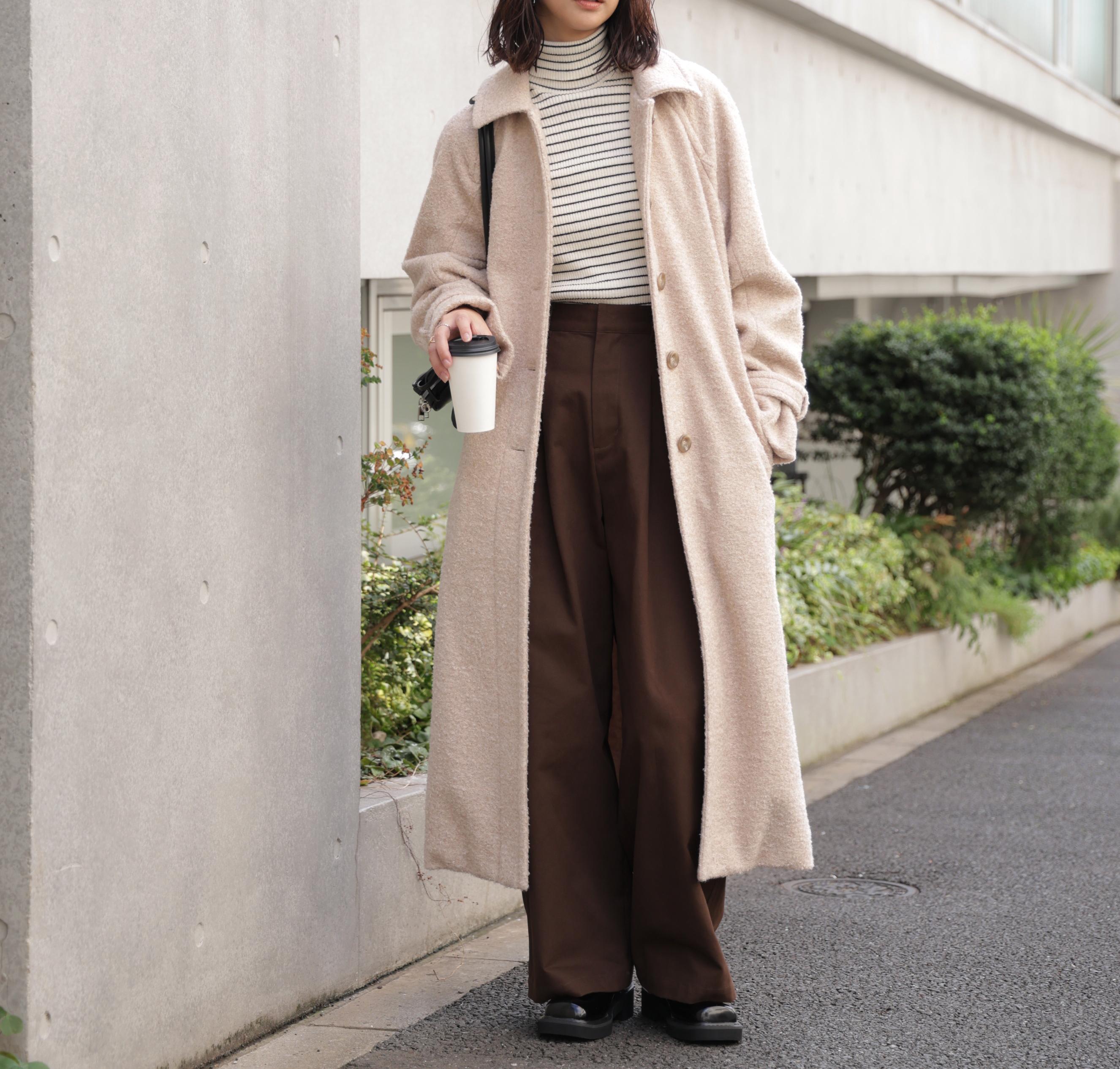 2wayステンカラーロングコート ブラウンミックス3