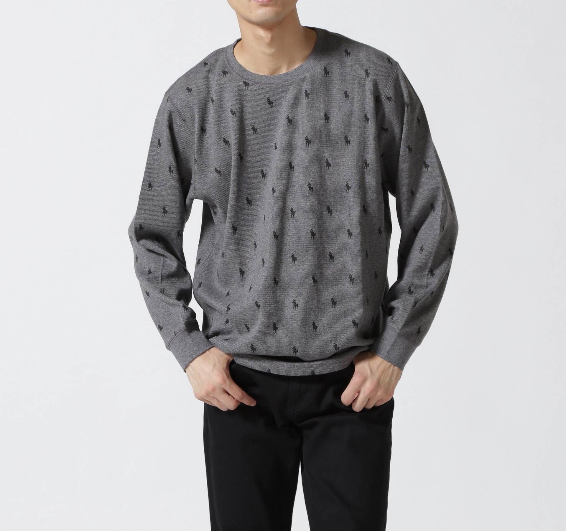 POLO >ALPH LAU>EN/ポロラルフローレン/Waffle Long Sleeve Cew Neck/クルーネックシャツ チャコール
