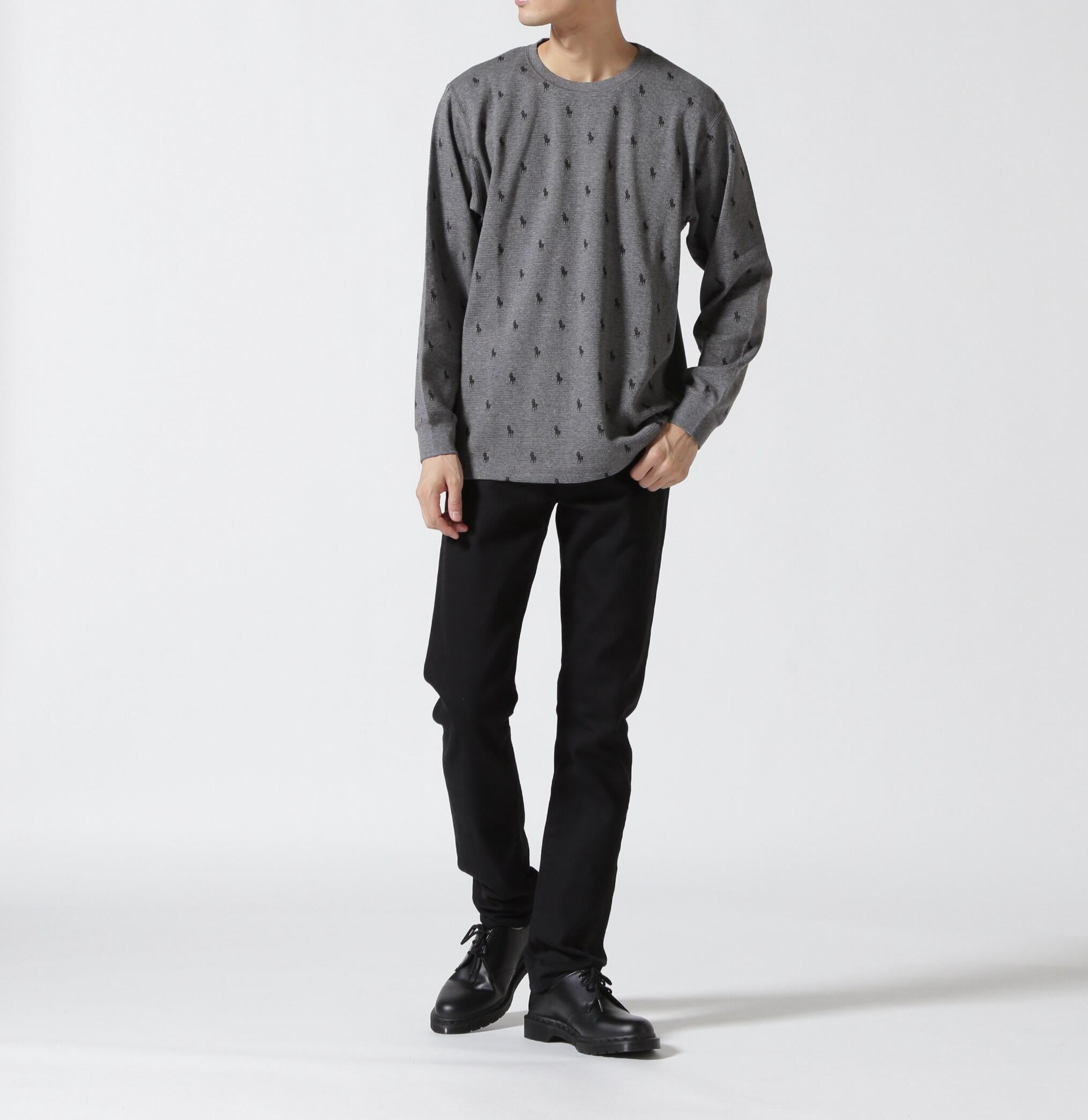 POLO >ALPH LAU>EN/ポロラルフローレン/Waffle Long Sleeve Cew Neck/クルーネックシャツ チャコール