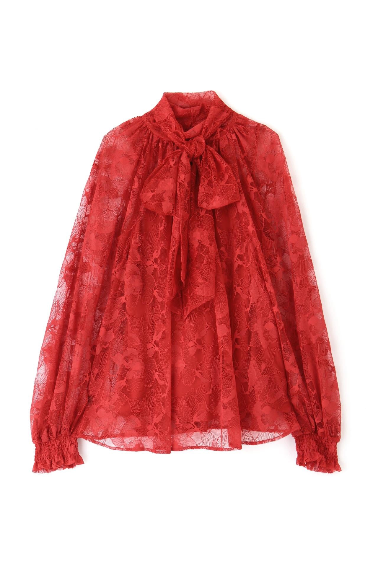 レースボウブラウス_ レッド