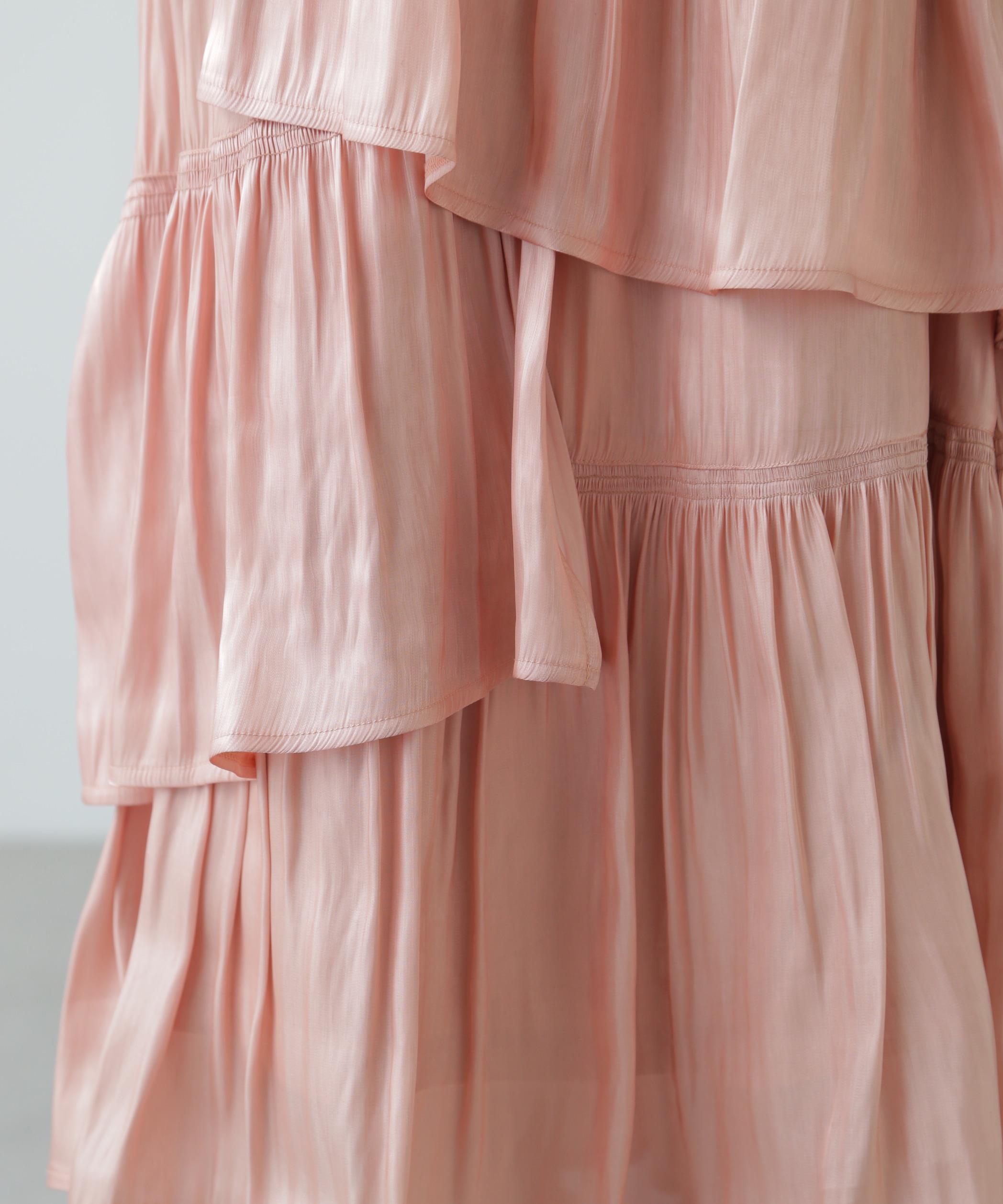 アシメシャーリングティアードスカート ピンク1