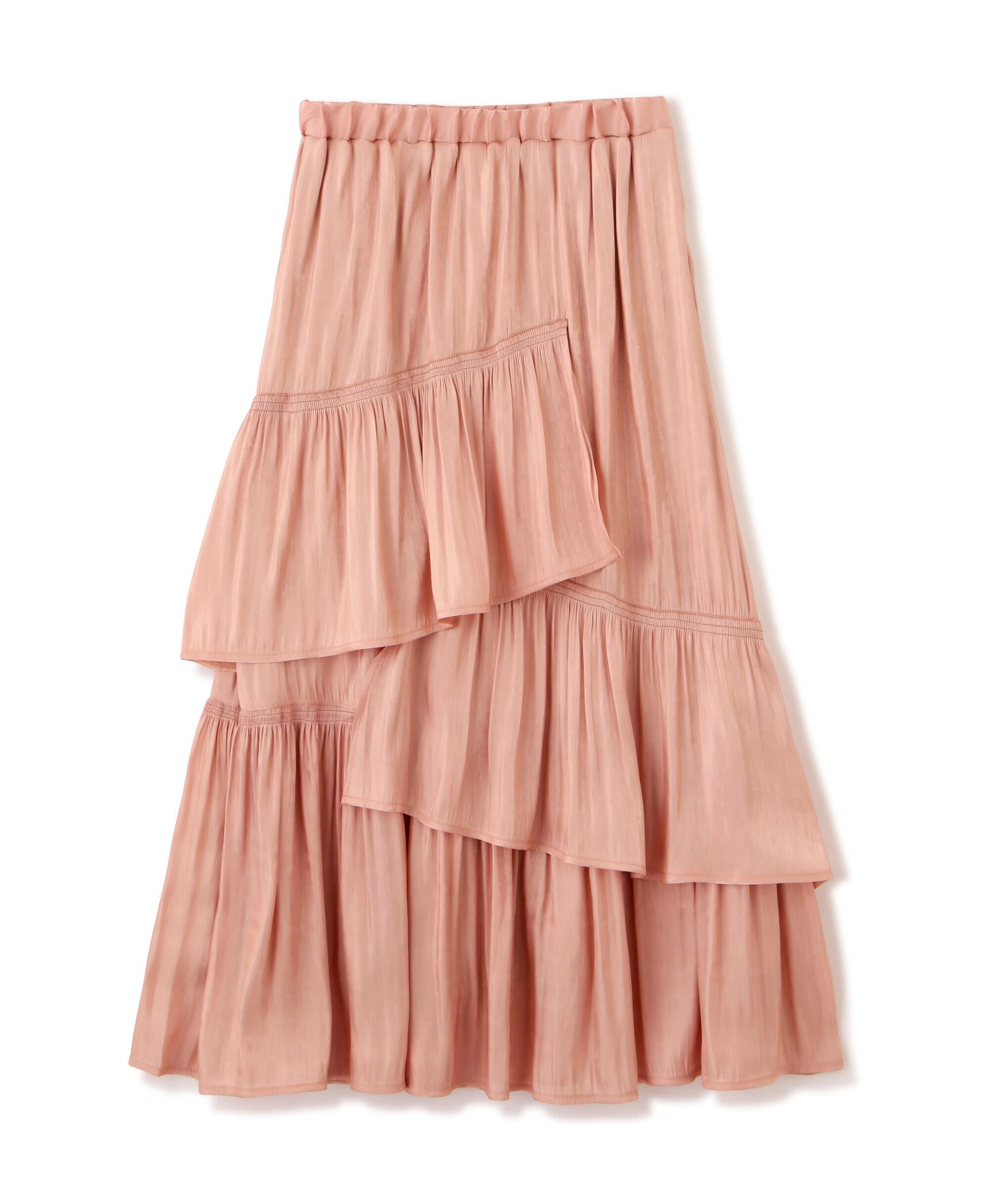 アシメシャーリングティアードスカート ピンク1