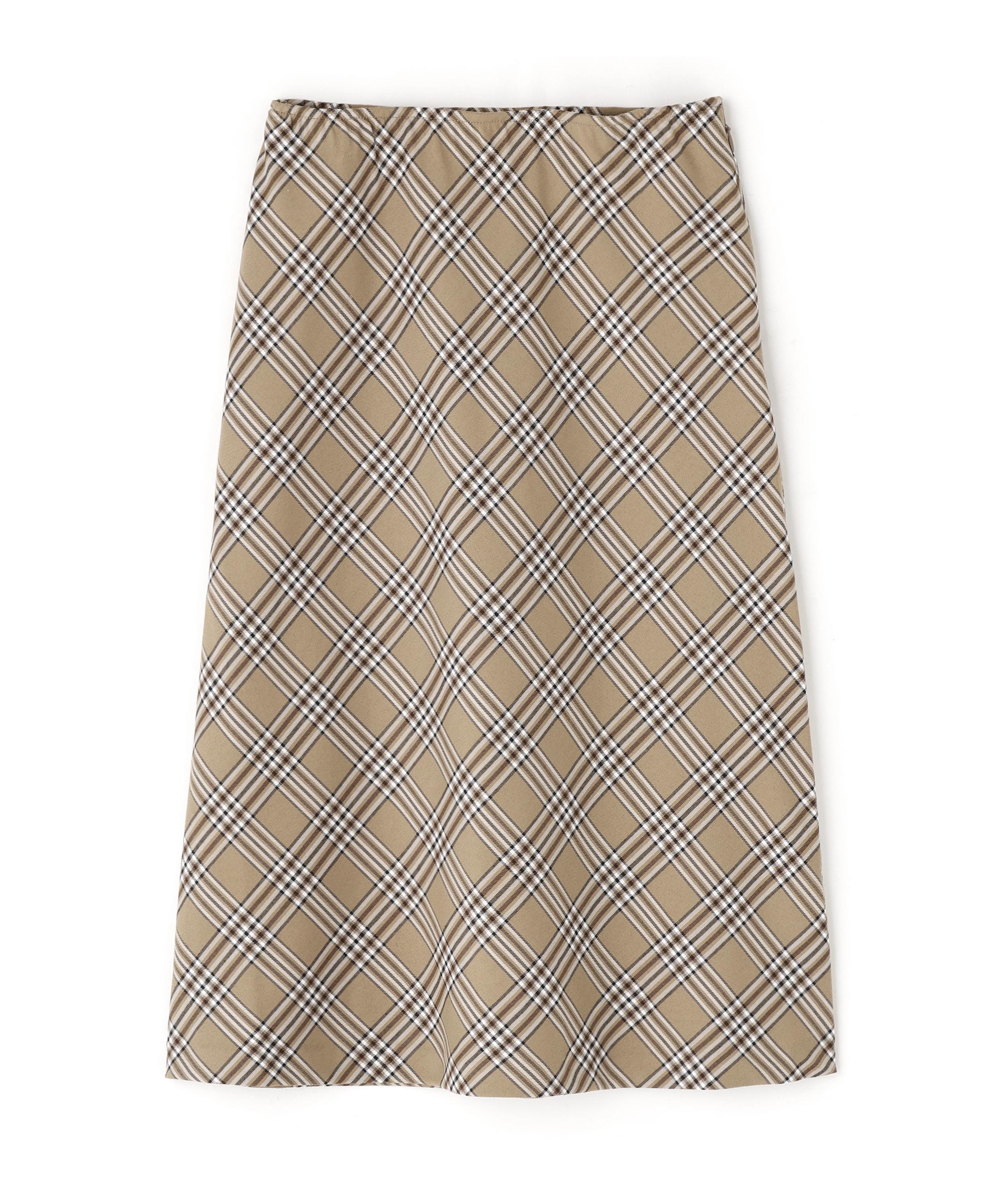 バイアスミディチェックスカート ベージュチェック1