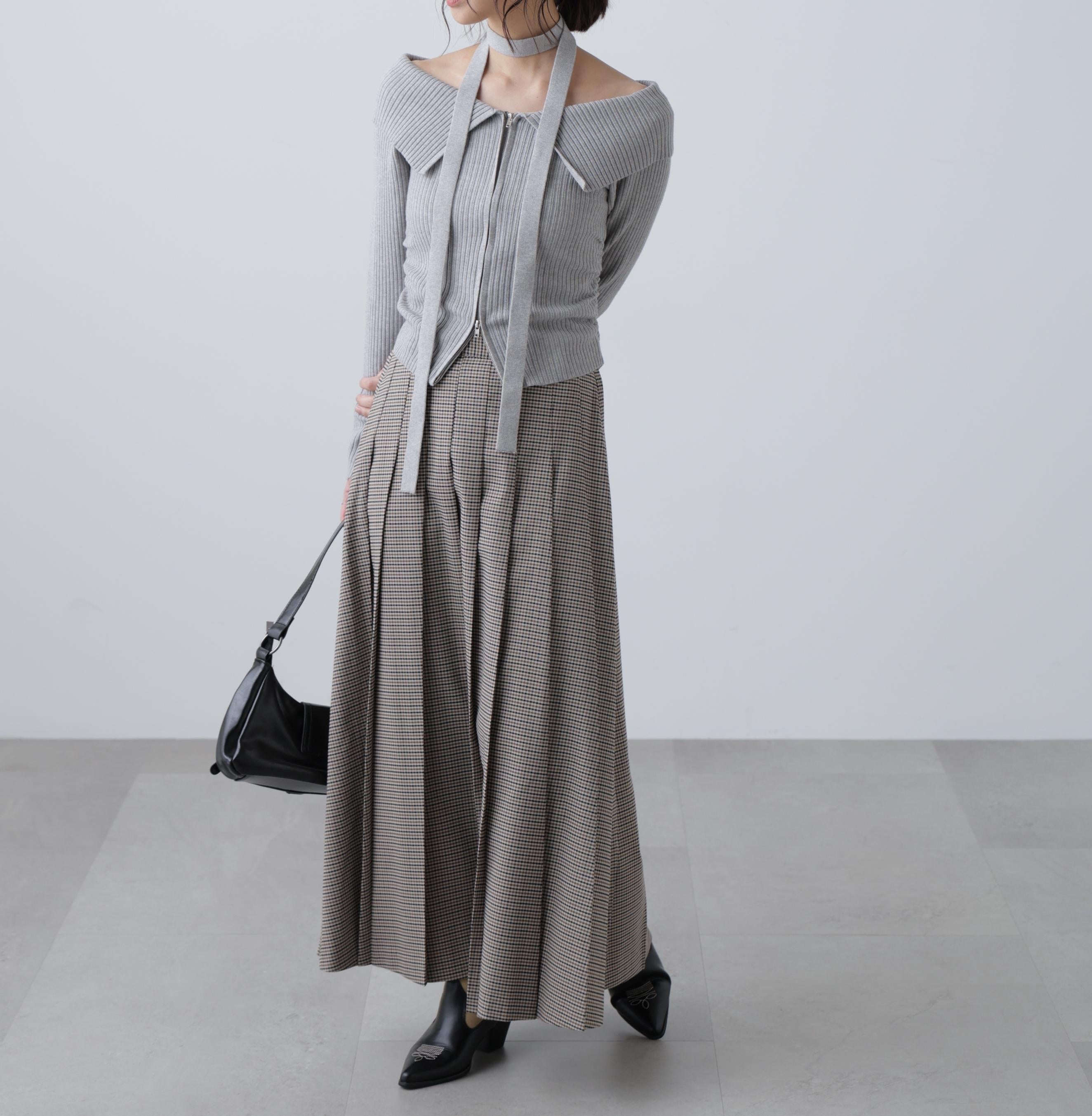 プリーツロングスカート ガンクラブチェック1