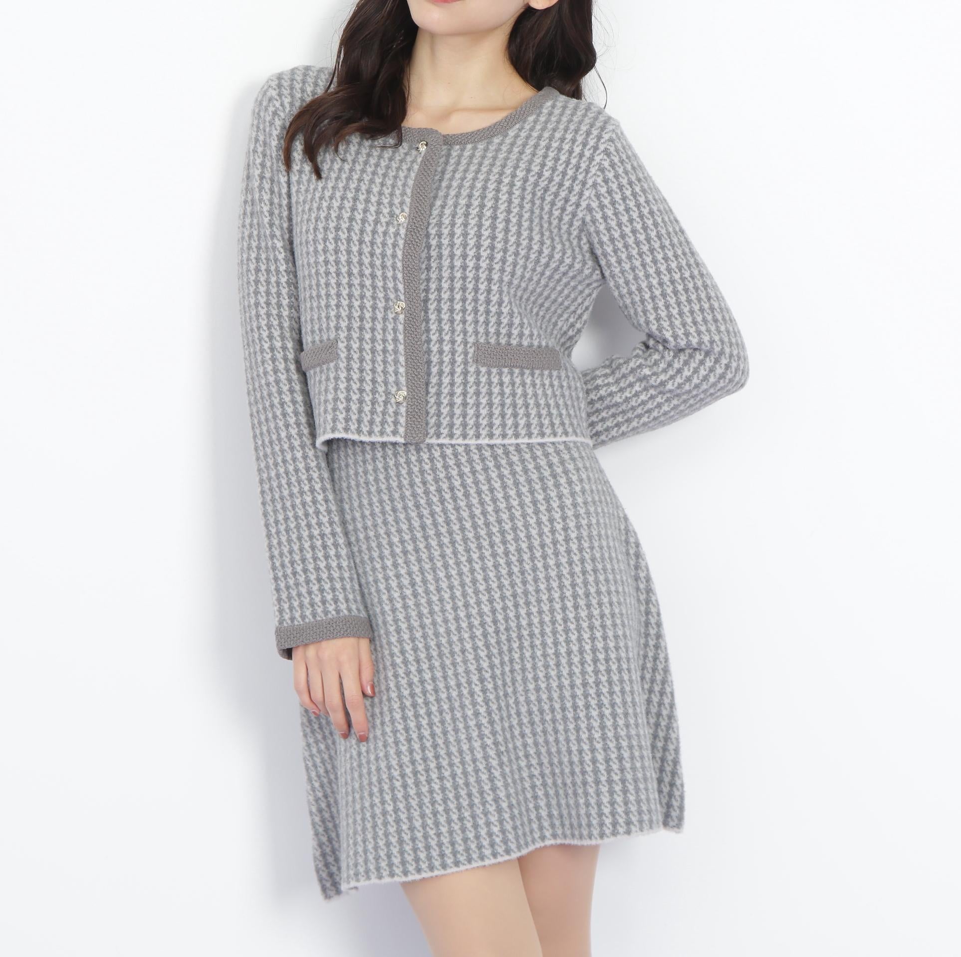 千鳥ジャガードニットセットアップ グレー1