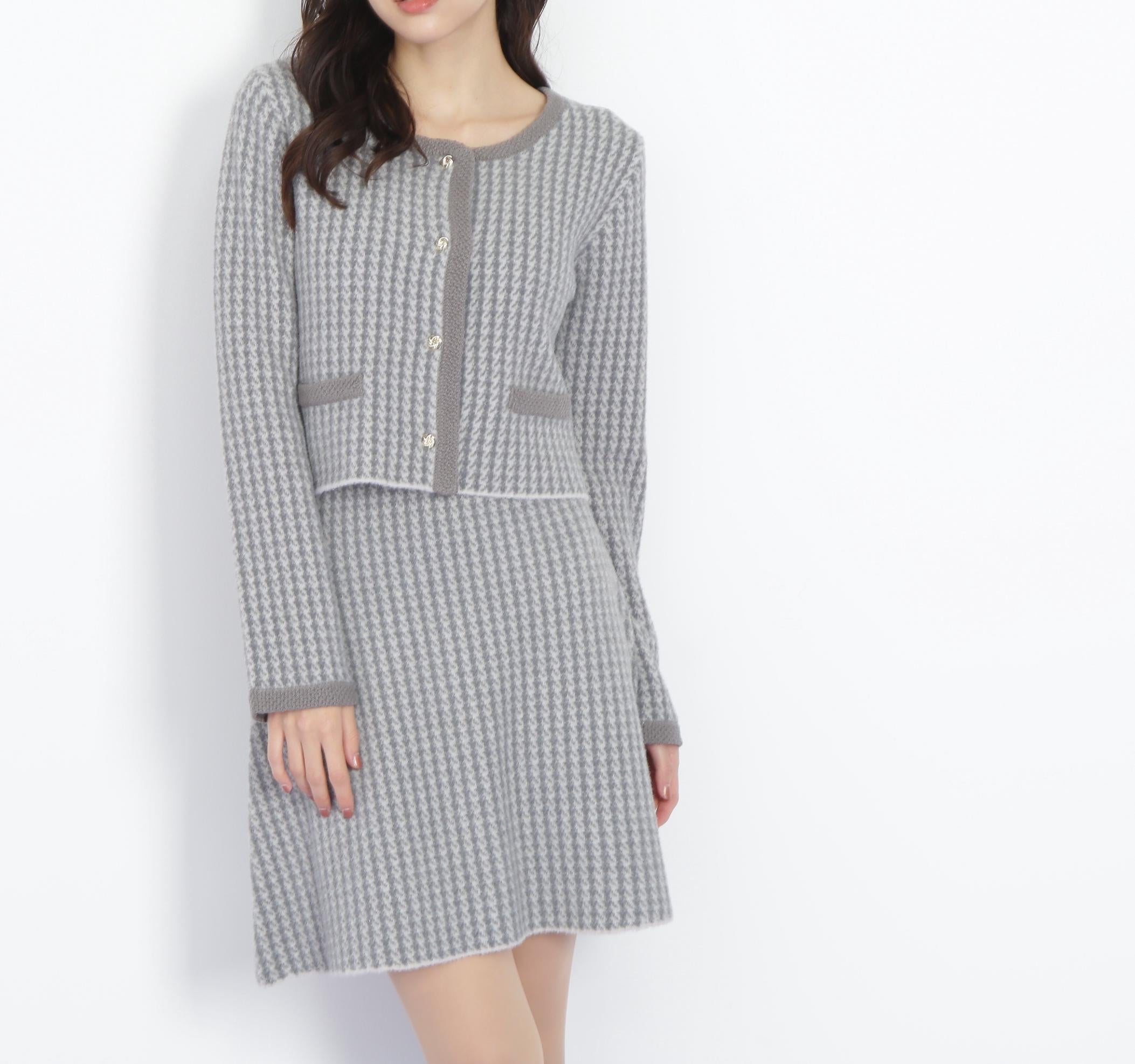 千鳥ジャガードニットセットアップ グレー1