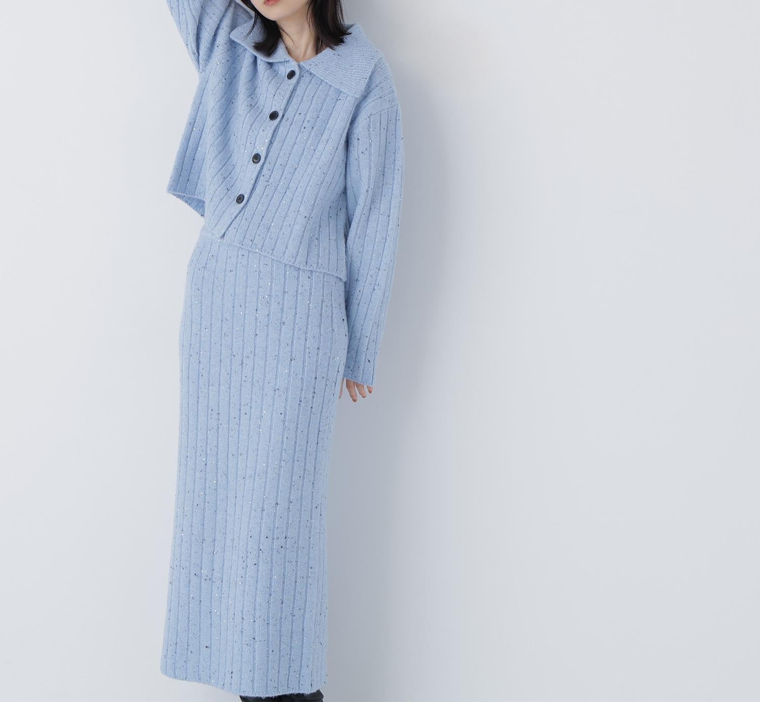 スパンコールラメニットセットアップ ブルー