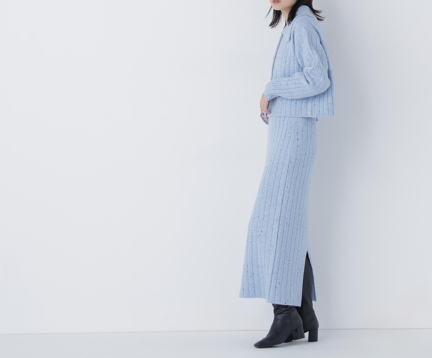 スパンコールラメニットセットアップ ブルー