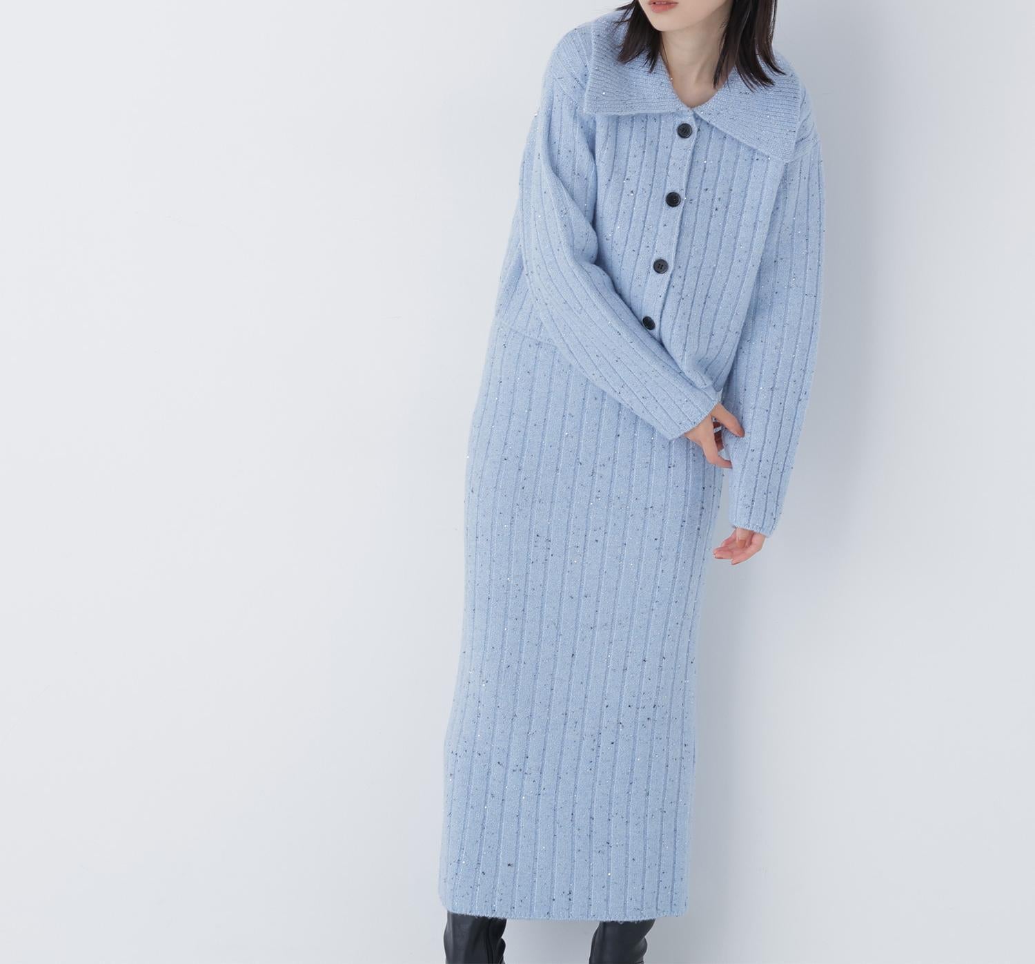 スパンコールラメニットセットアップ ブルー