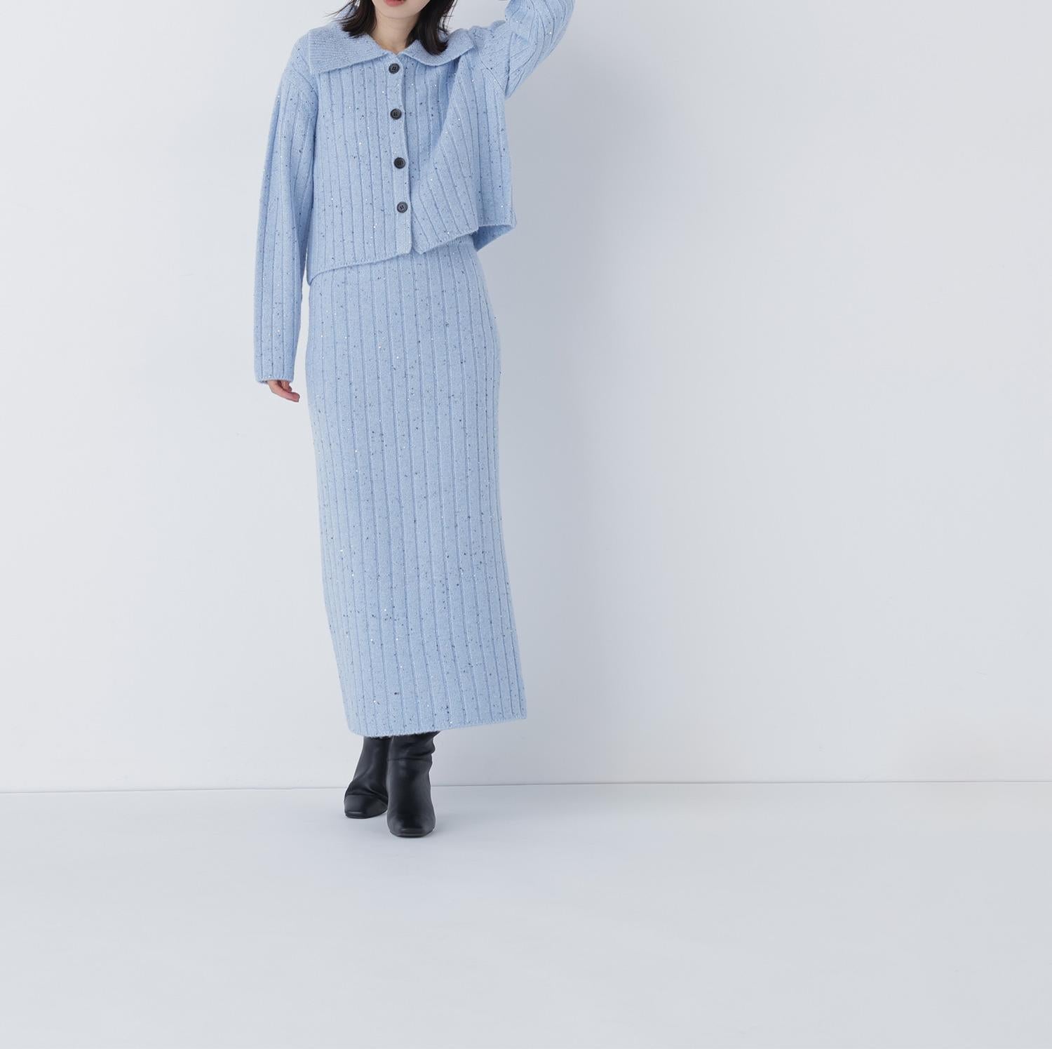 スパンコールラメニットセットアップ ブルー