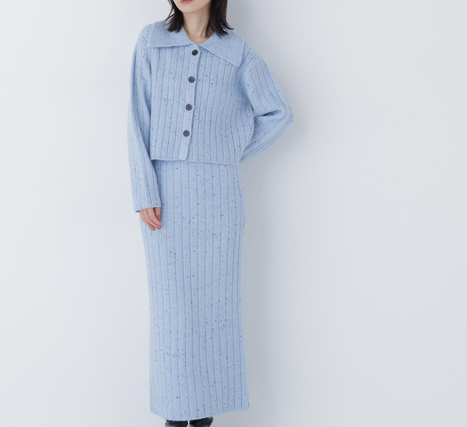 スパンコールラメニットセットアップ ブルー