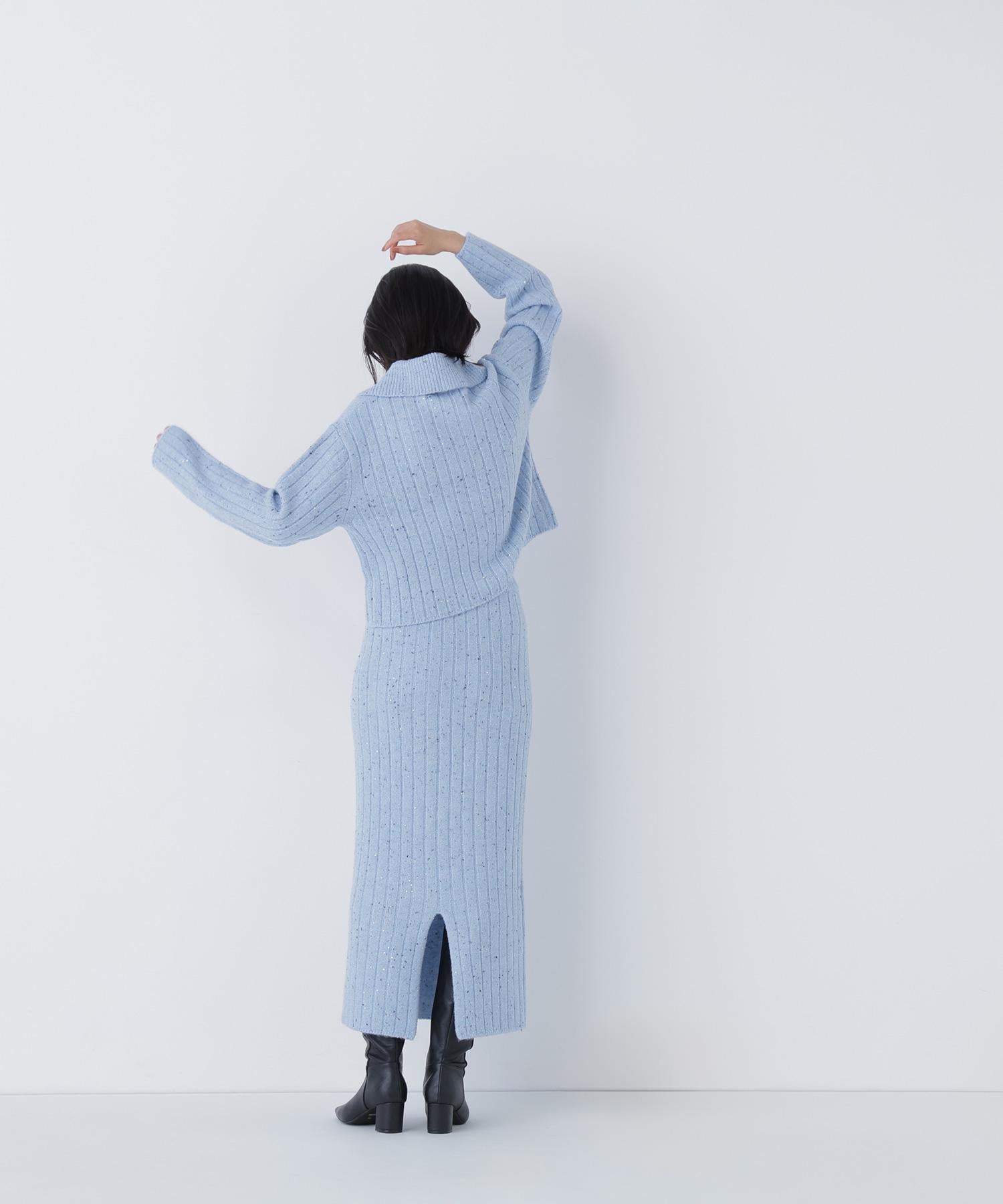 スパンコールラメニットセットアップ ブルー