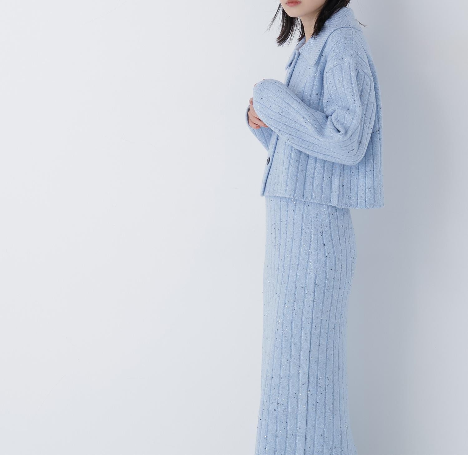 スパンコールラメニットセットアップ ブルー