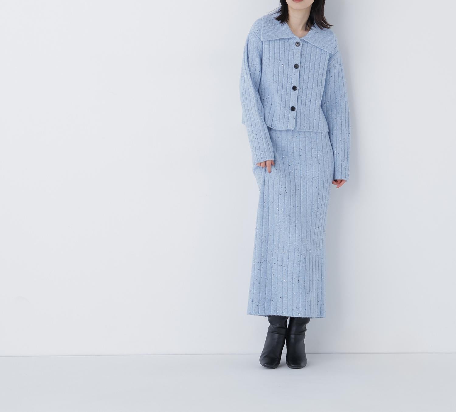 スパンコールラメニットセットアップ ブルー