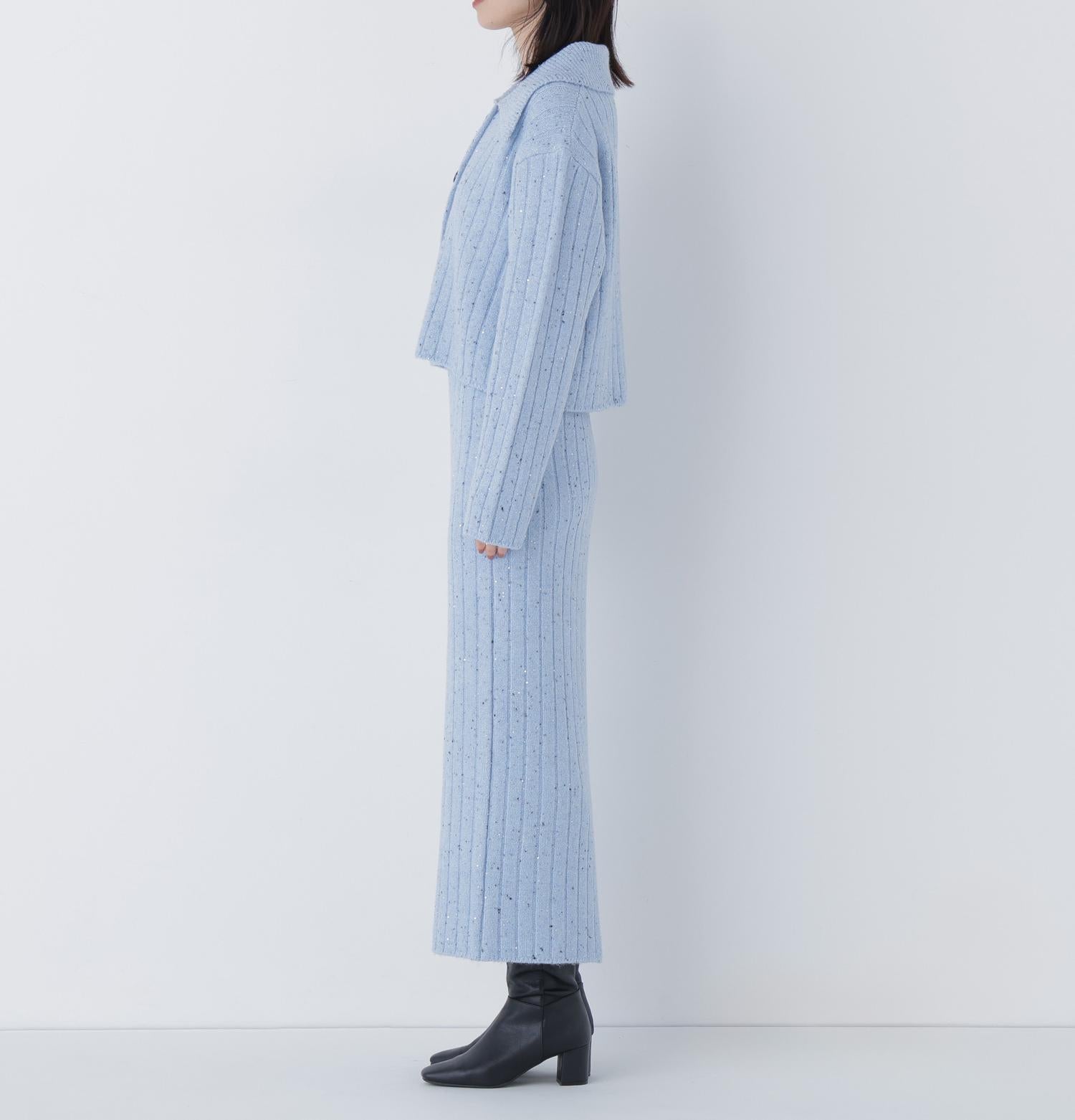 スパンコールラメニットセットアップ ブルー