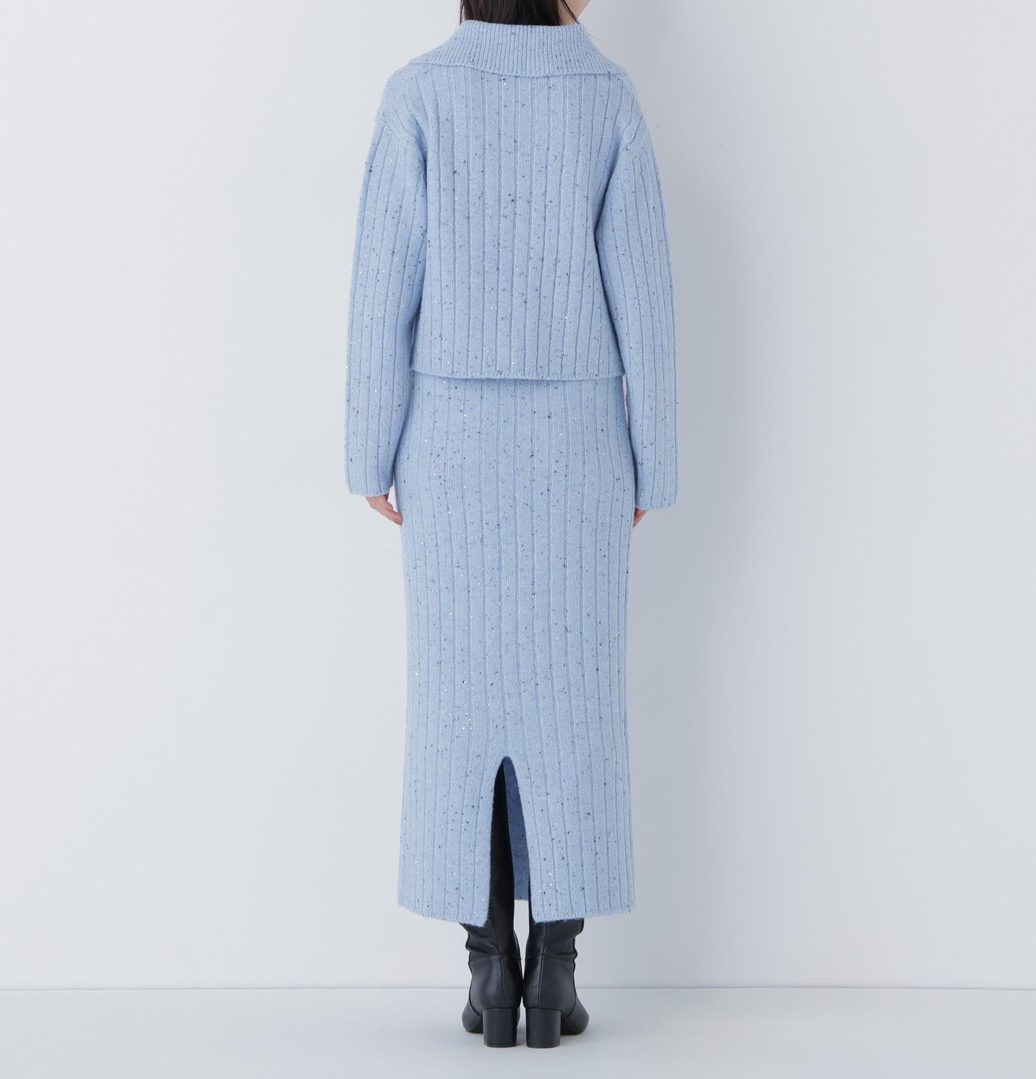 スパンコールラメニットセットアップ ブルー