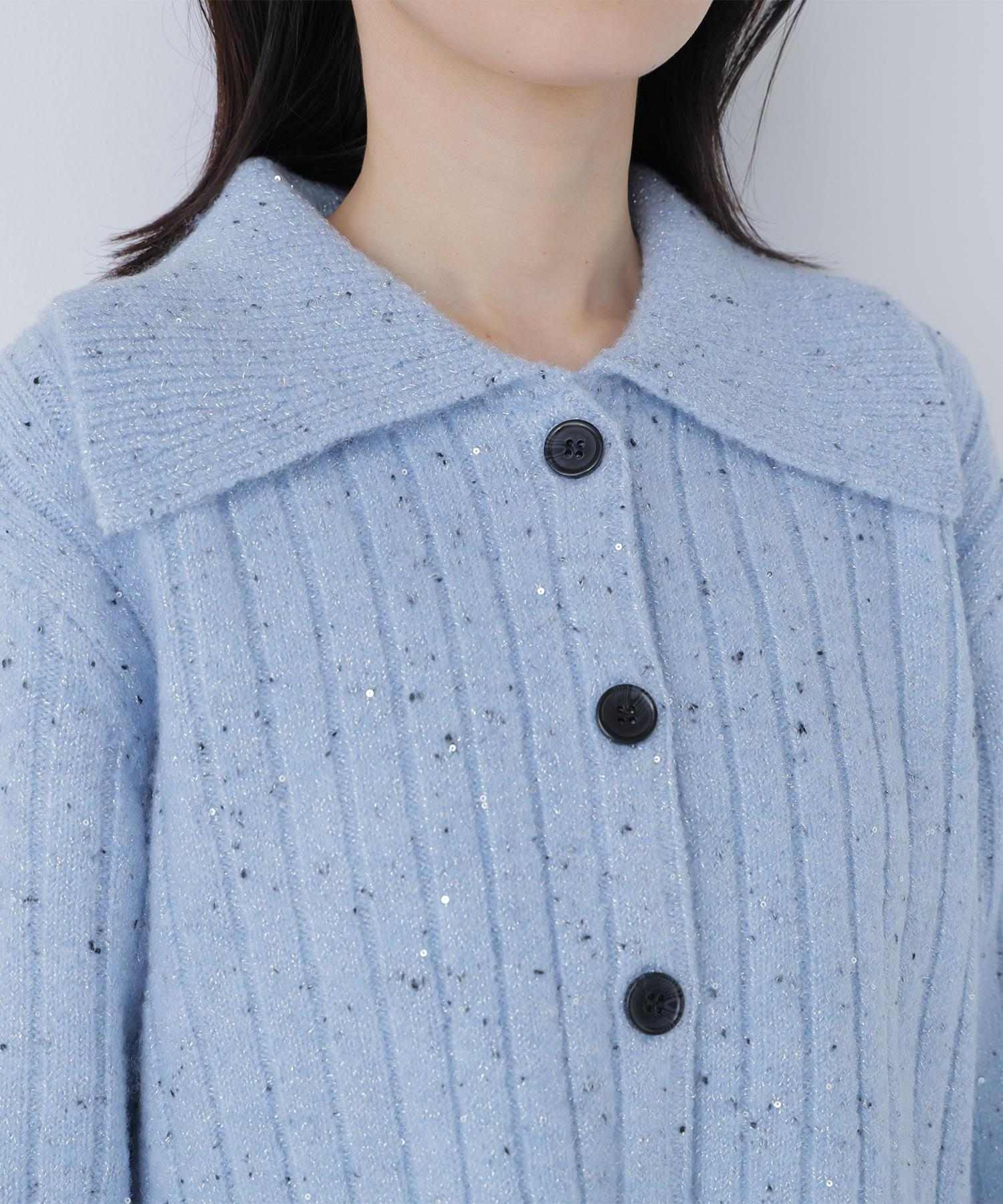 スパンコールラメニットセットアップ ブルー