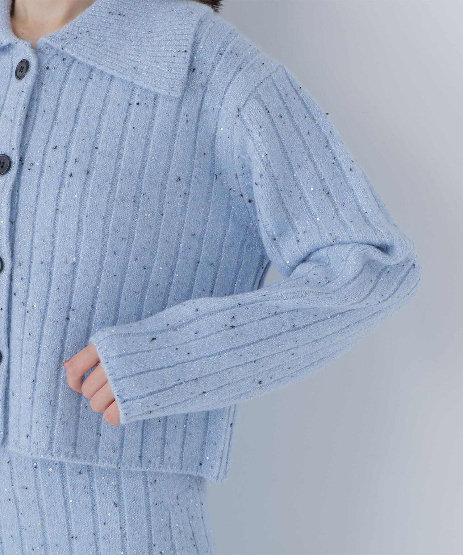 スパンコールラメニットセットアップ ブルー