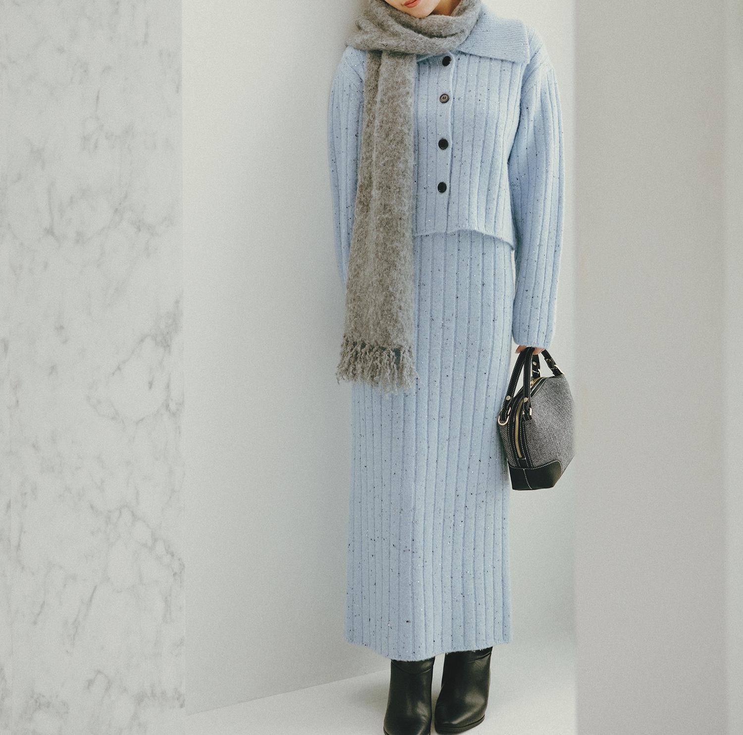 スパンコールラメニットセットアップ ブルー