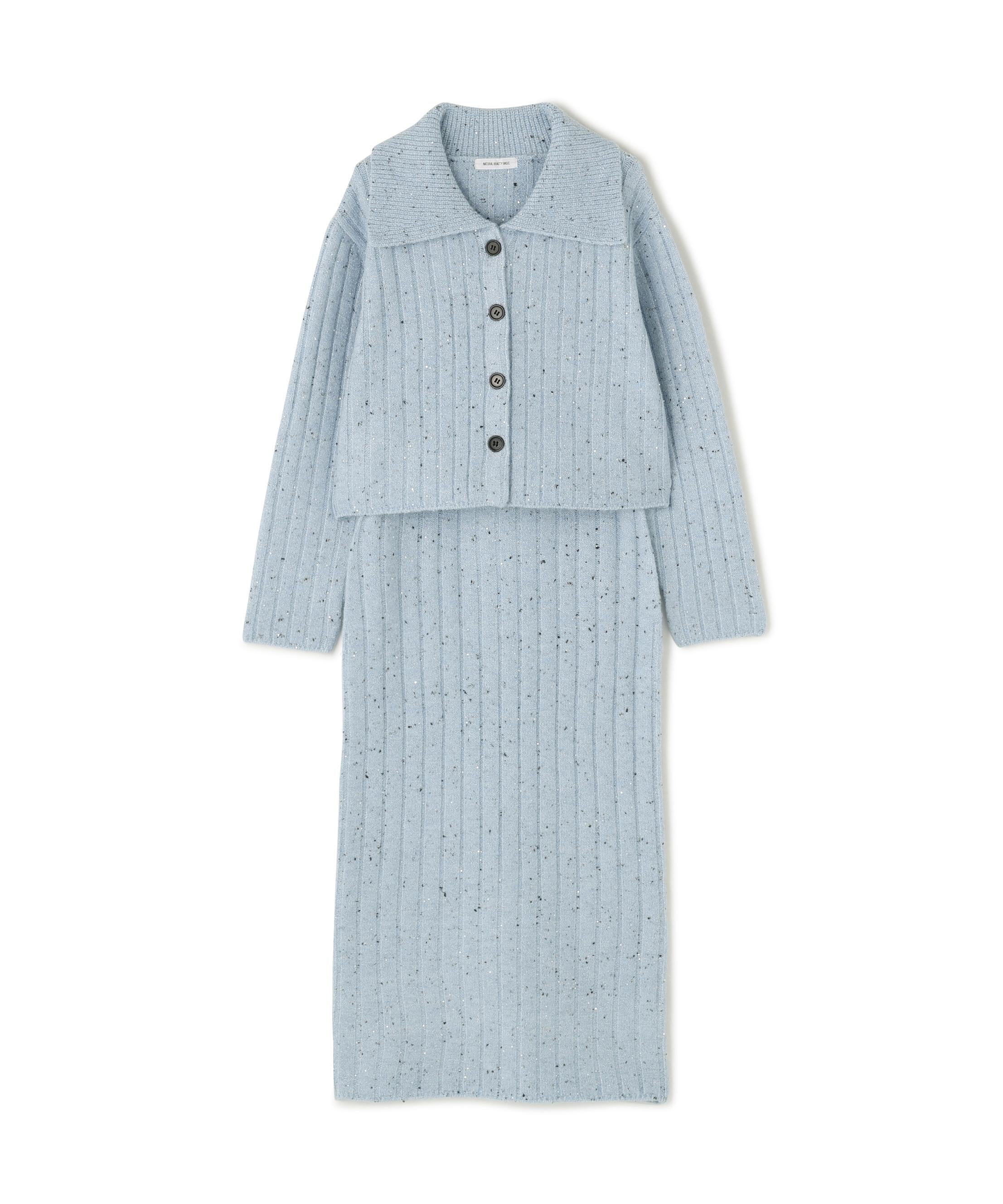 スパンコールラメニットセットアップ ブルー