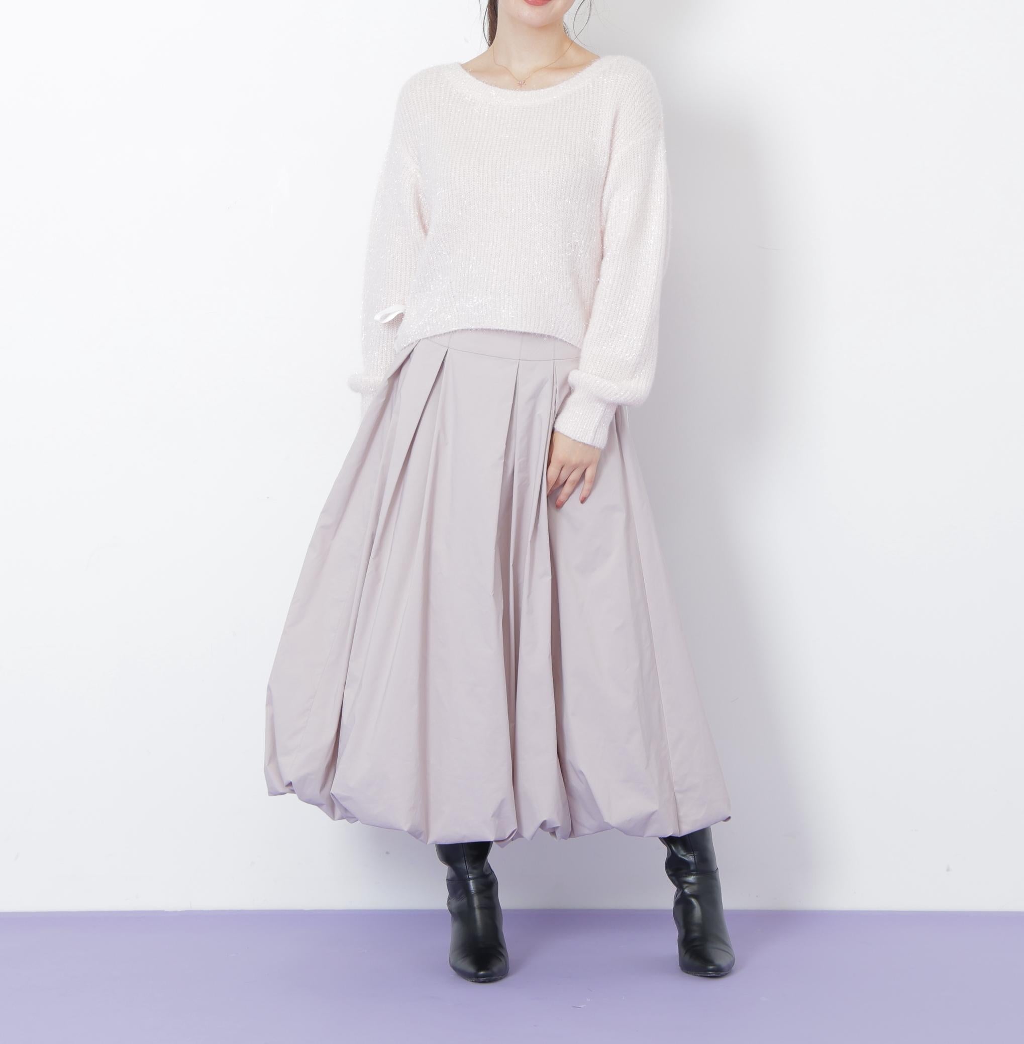 サイドリボンフィルムフェザーニット ピンク