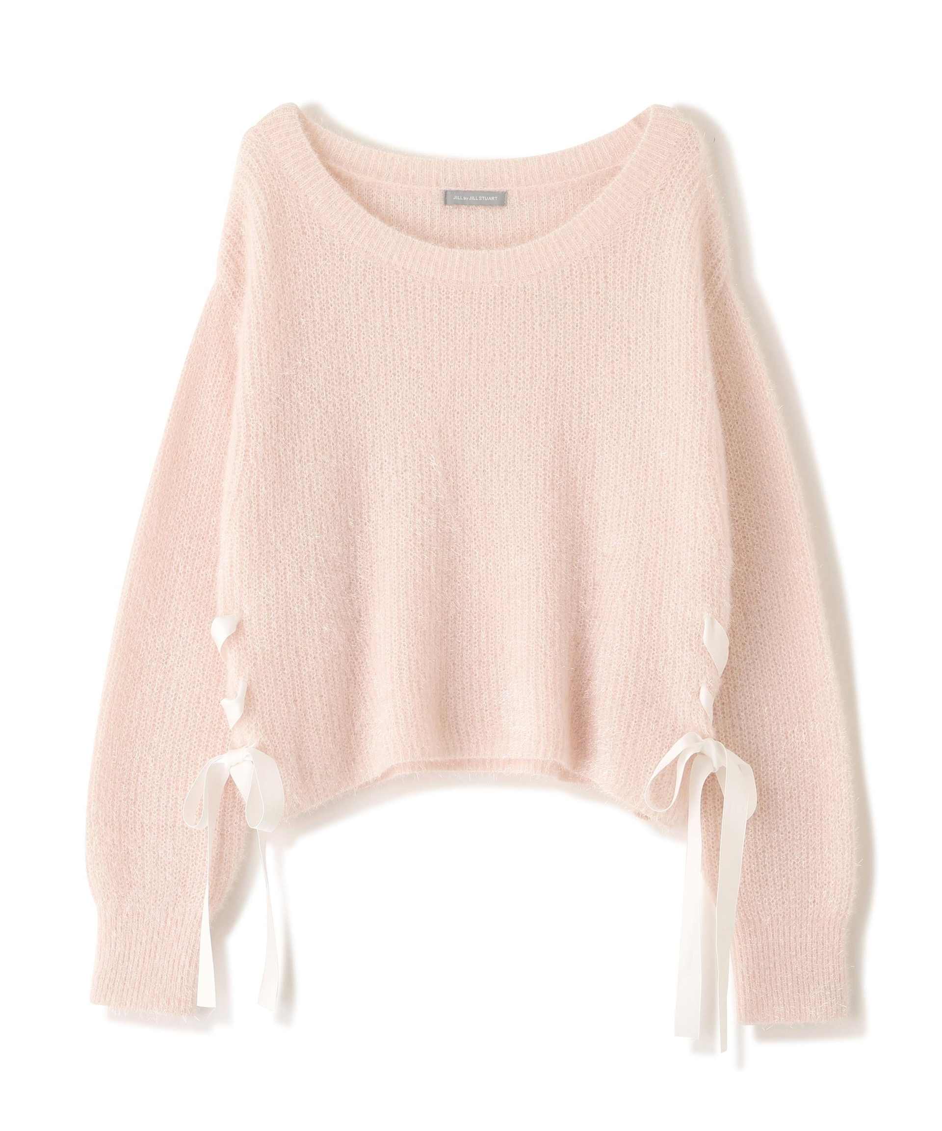 サイドリボンフィルムフェザーニット ピンク