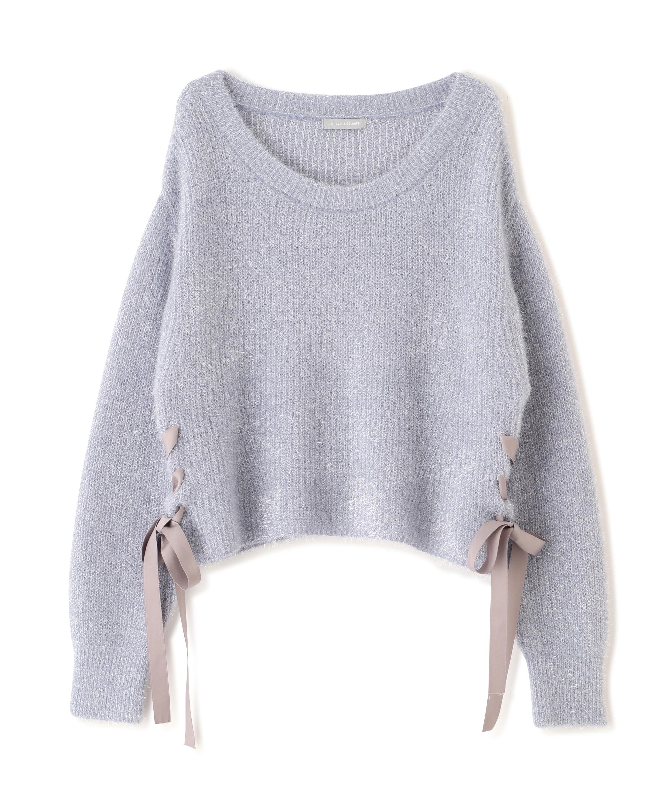 サイドリボンフィルムフェザーニット ブルー