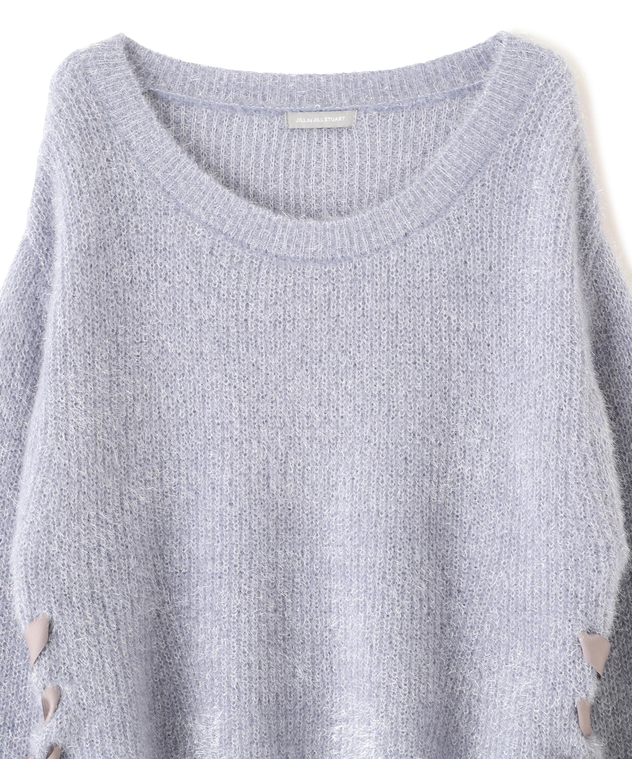 サイドリボンフィルムフェザーニット ブルー