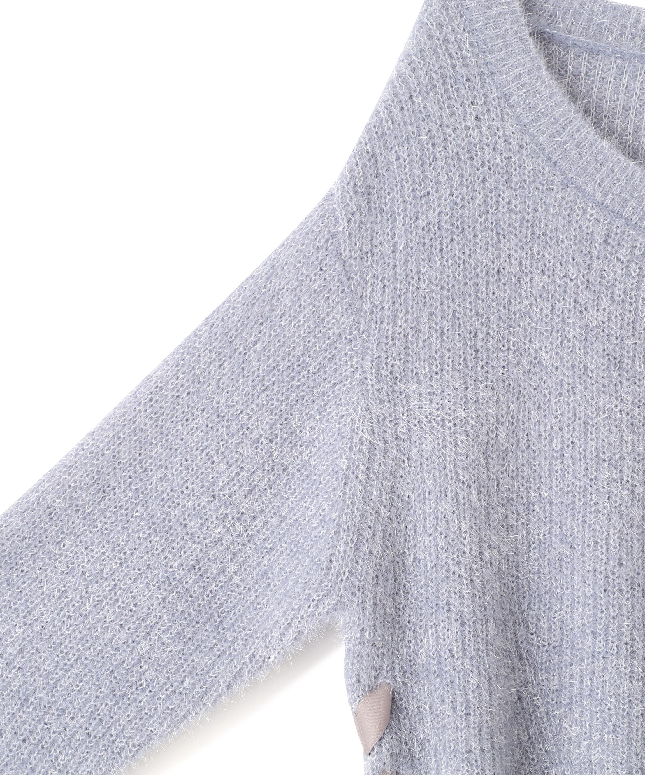 サイドリボンフィルムフェザーニット ブルー