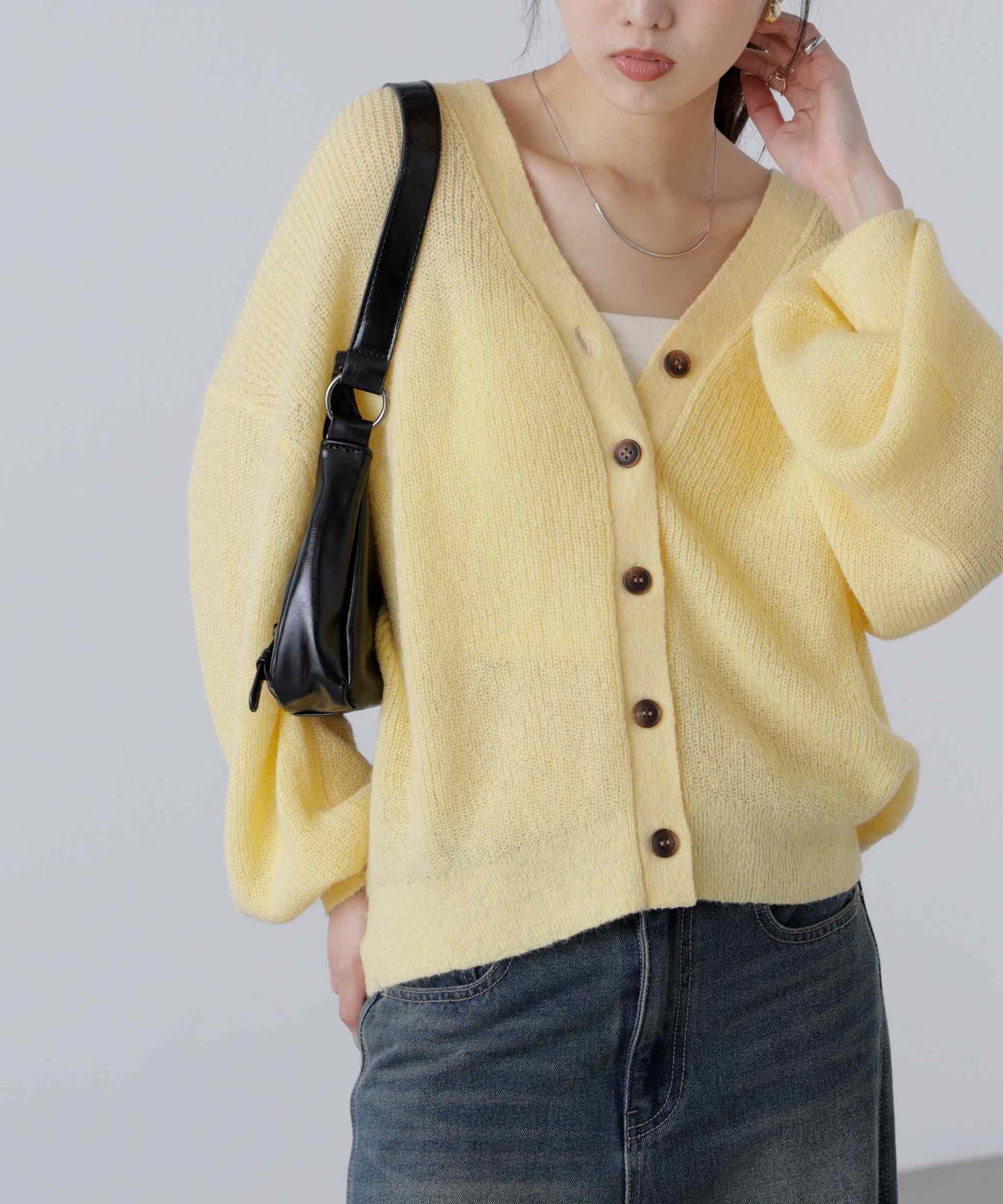 5GモヘヤタッチVネックカーディガン イエロー