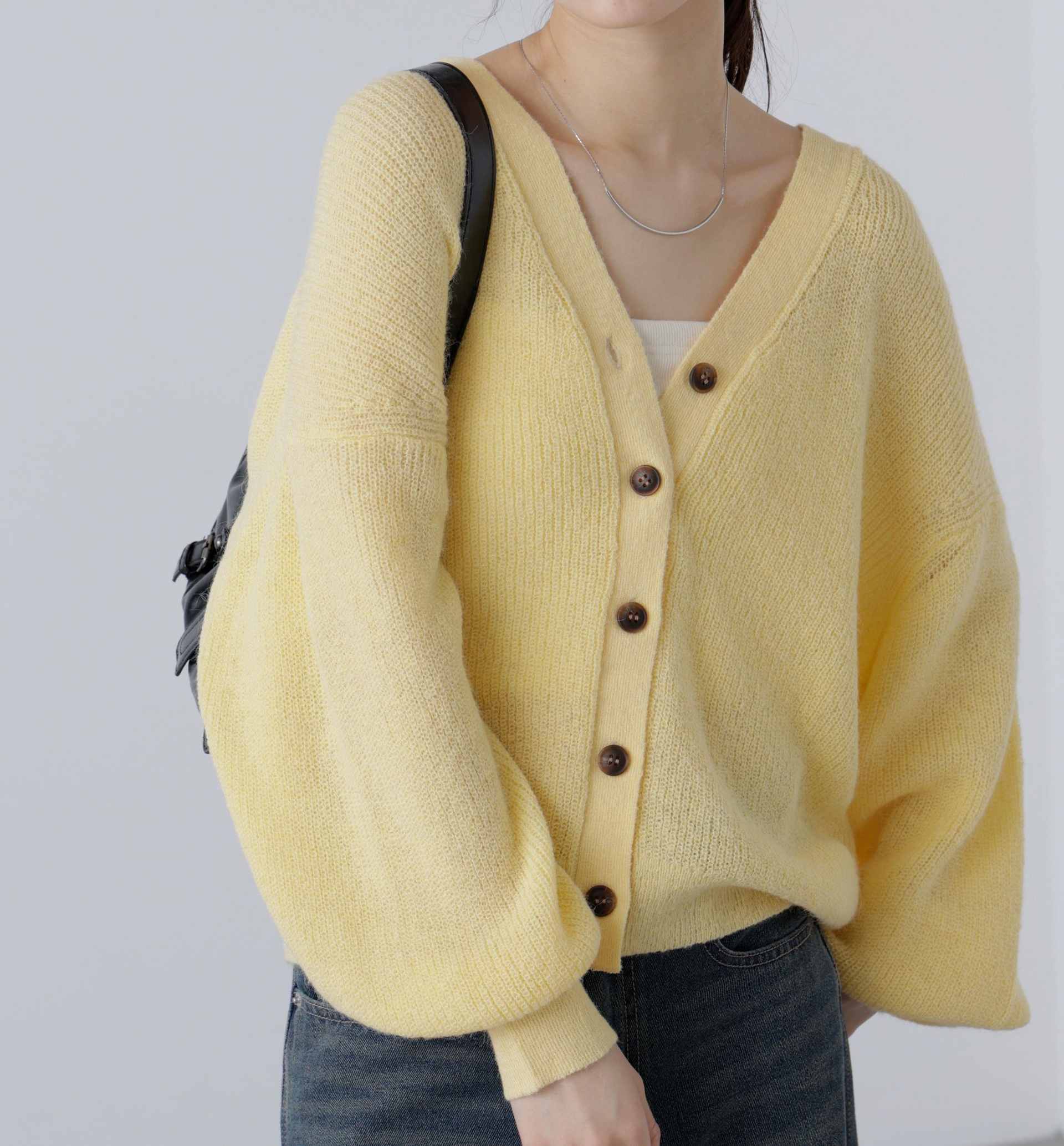 5GモヘヤタッチVネックカーディガン イエロー