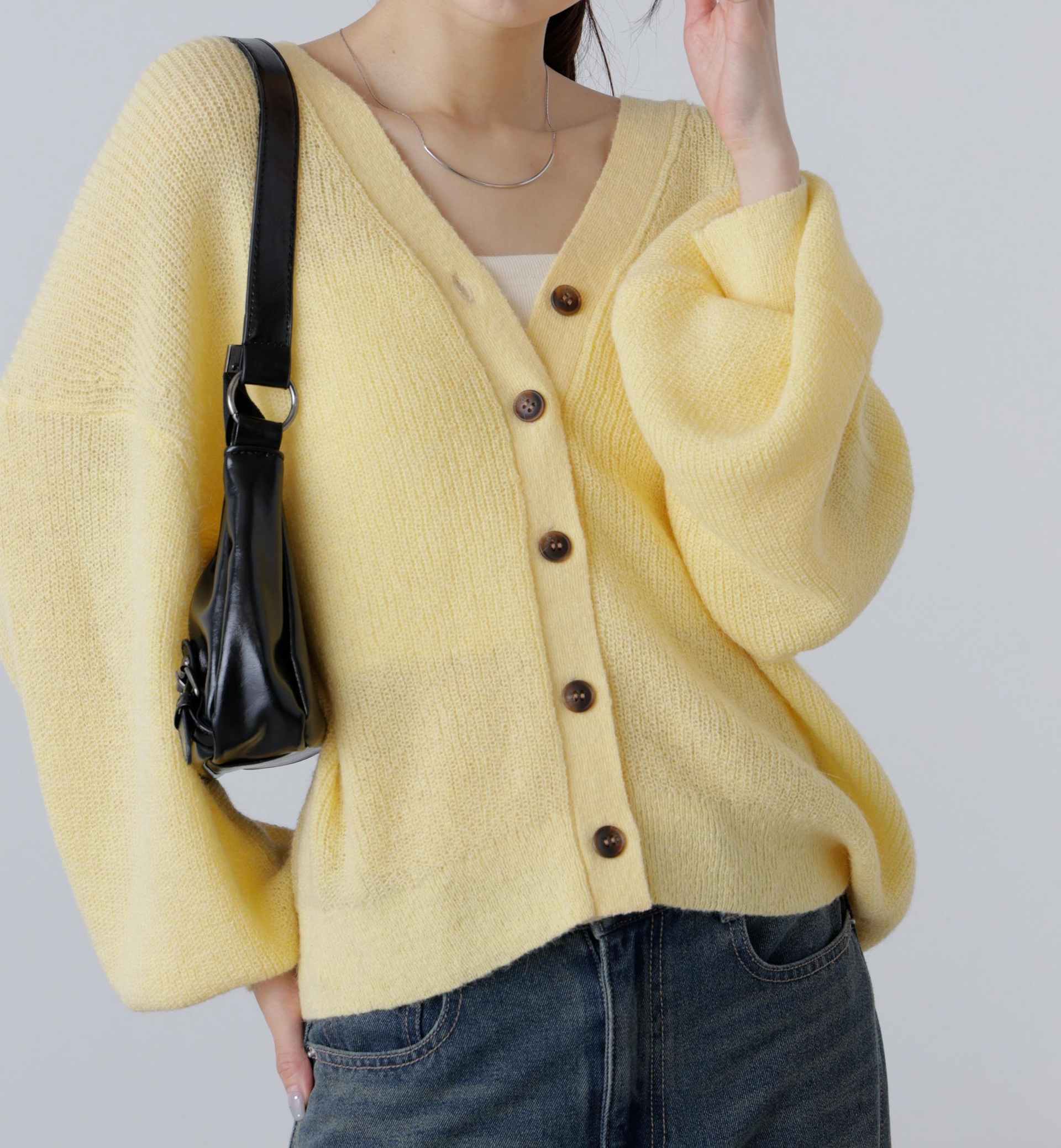 5GモヘヤタッチVネックカーディガン イエロー