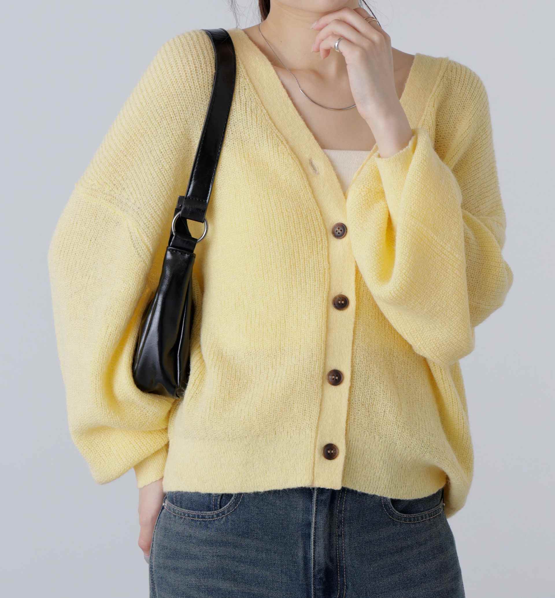 5GモヘヤタッチVネックカーディガン イエロー