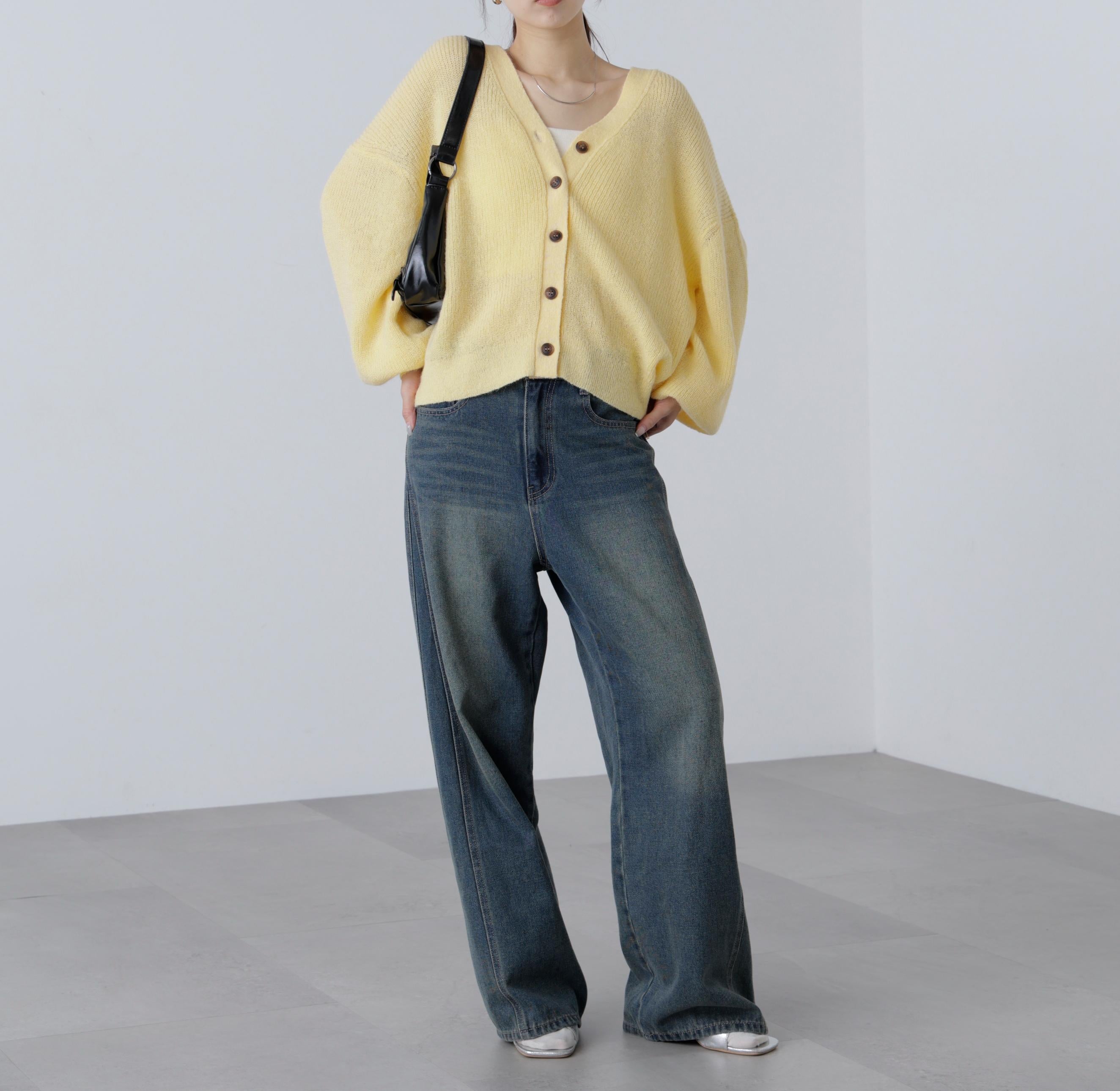 5GモヘヤタッチVネックカーディガン イエロー