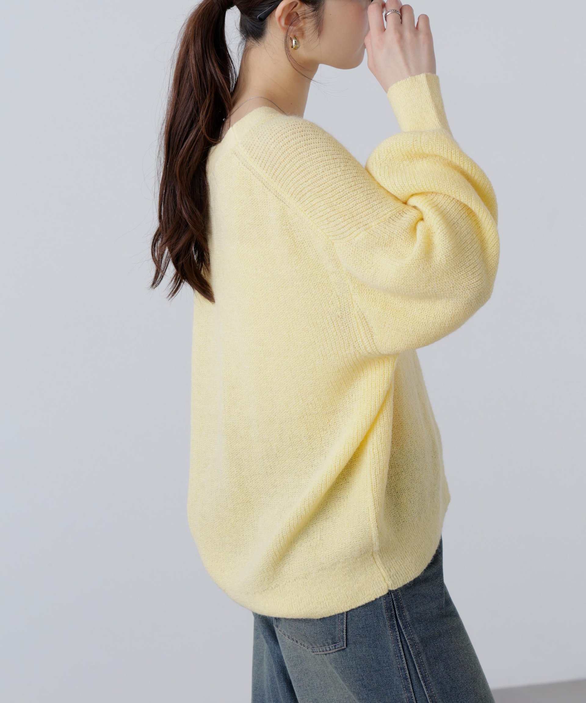 5GモヘヤタッチVネックカーディガン イエロー