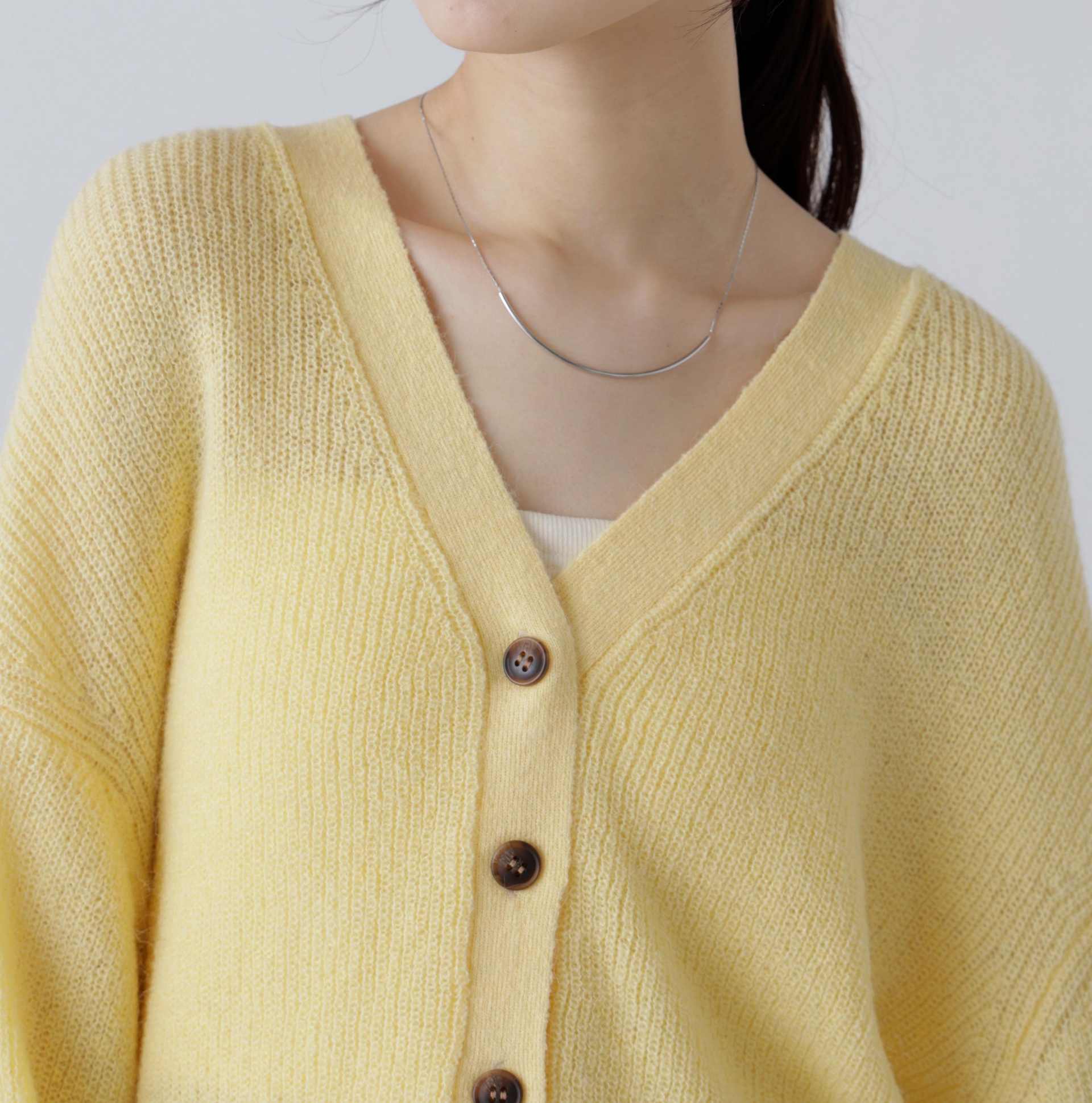 5GモヘヤタッチVネックカーディガン イエロー