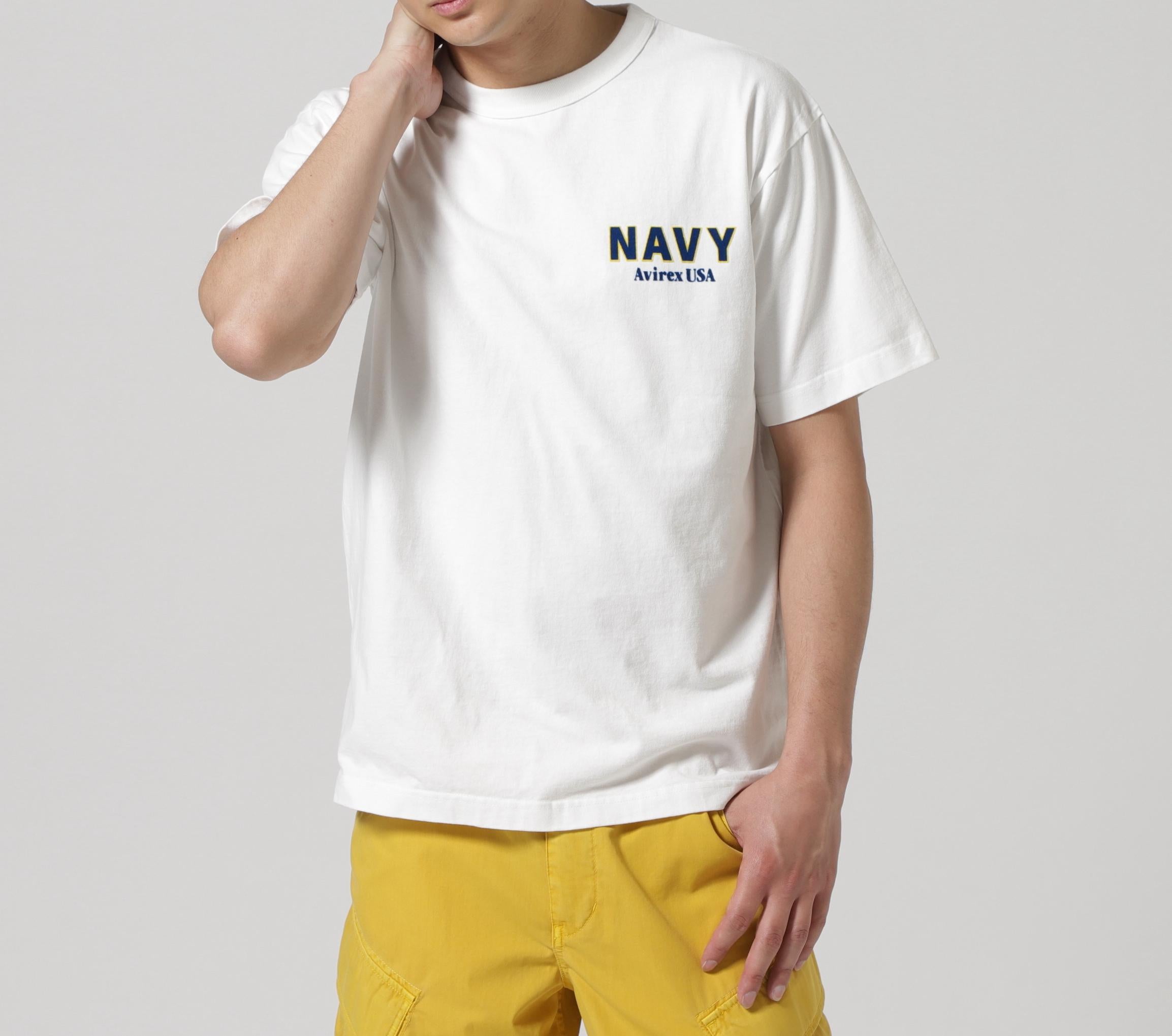 MIL. ACADEMY T-SHI>T "US.NAVY" / ミリタリーアカデミー 半袖Tシャツ / AVI>EX / アヴィレックス ホワイト