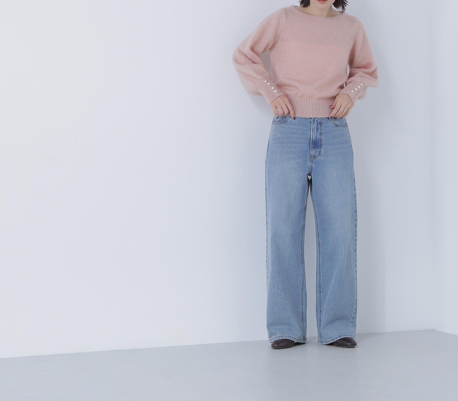 パールボタンヘアリーニット ニュアンスピンク