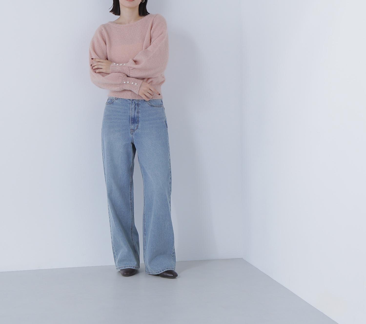 パールボタンヘアリーニット ニュアンスピンク