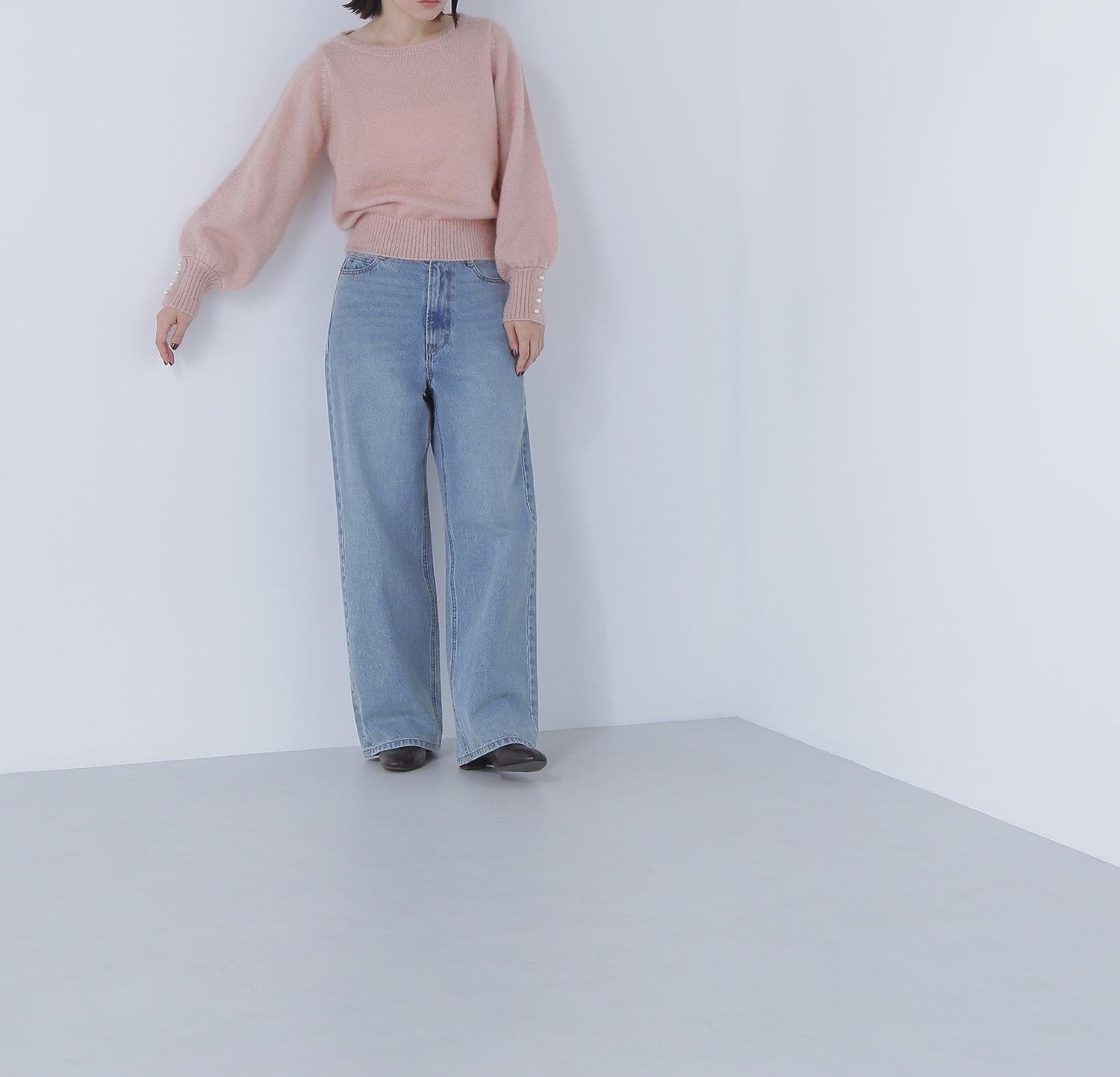 パールボタンヘアリーニット ニュアンスピンク