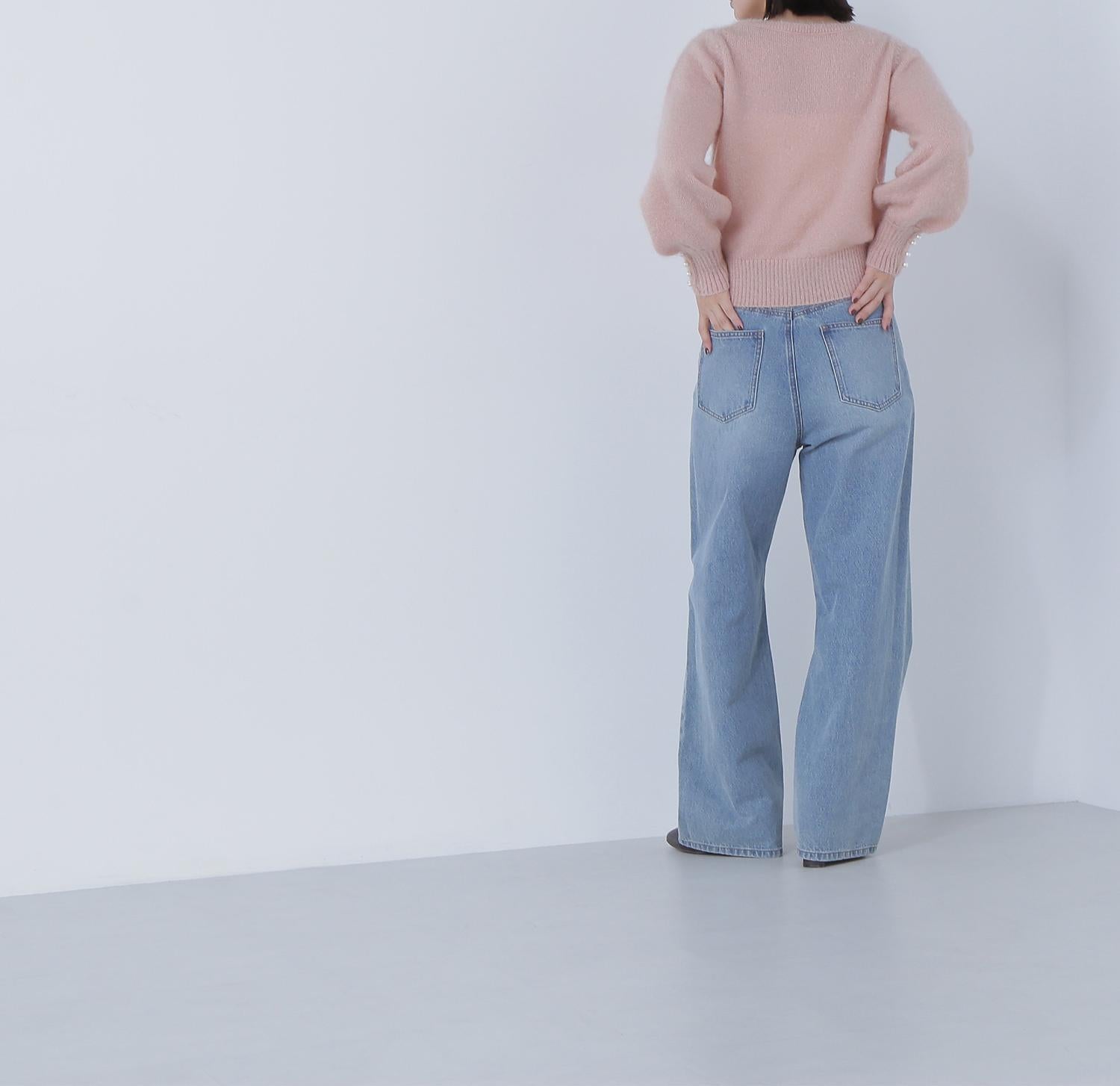 パールボタンヘアリーニット ニュアンスピンク