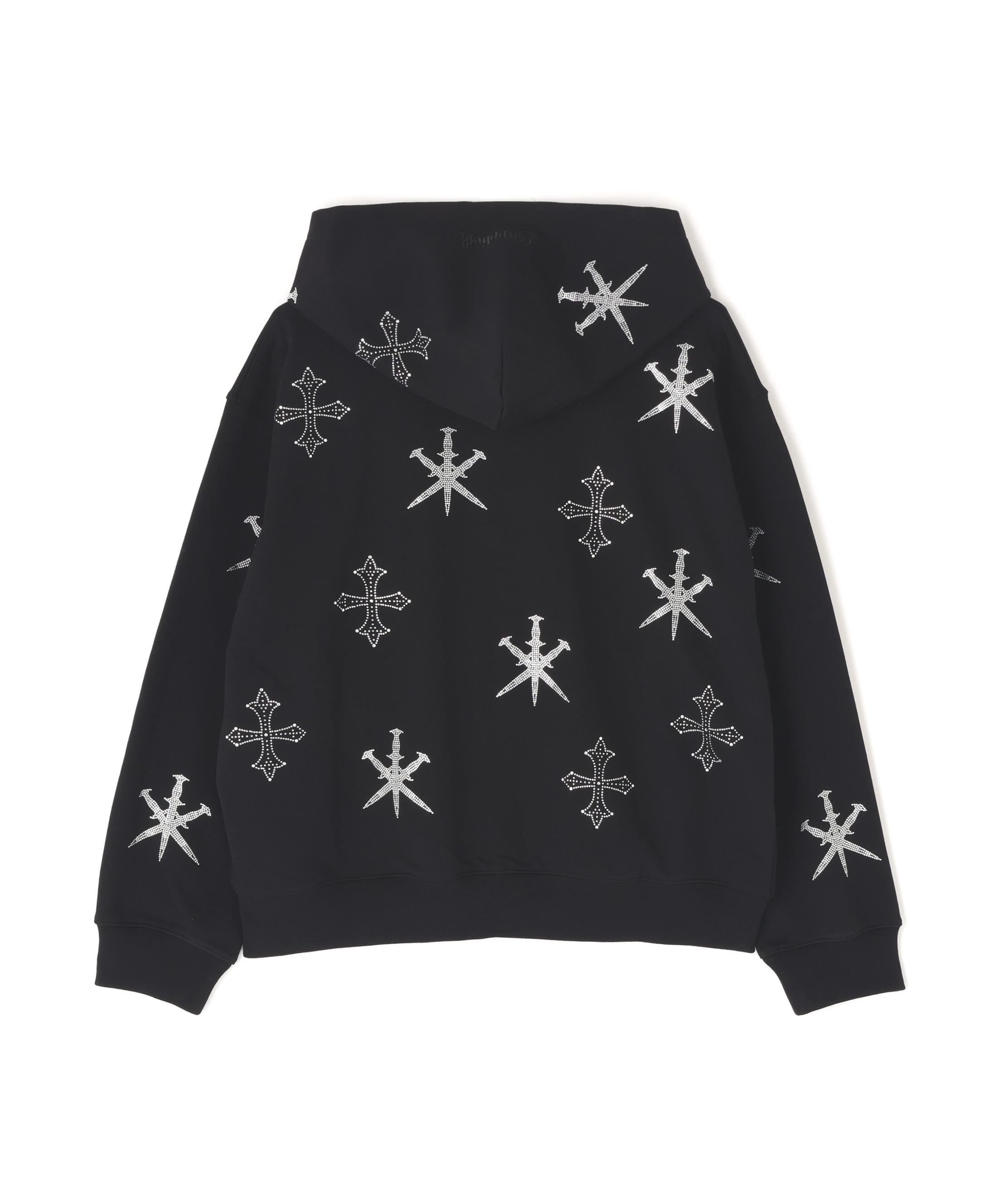 UNKNOWNLONDON/Unknown London/Dagger Cross Rhinestone Zip Hoodie