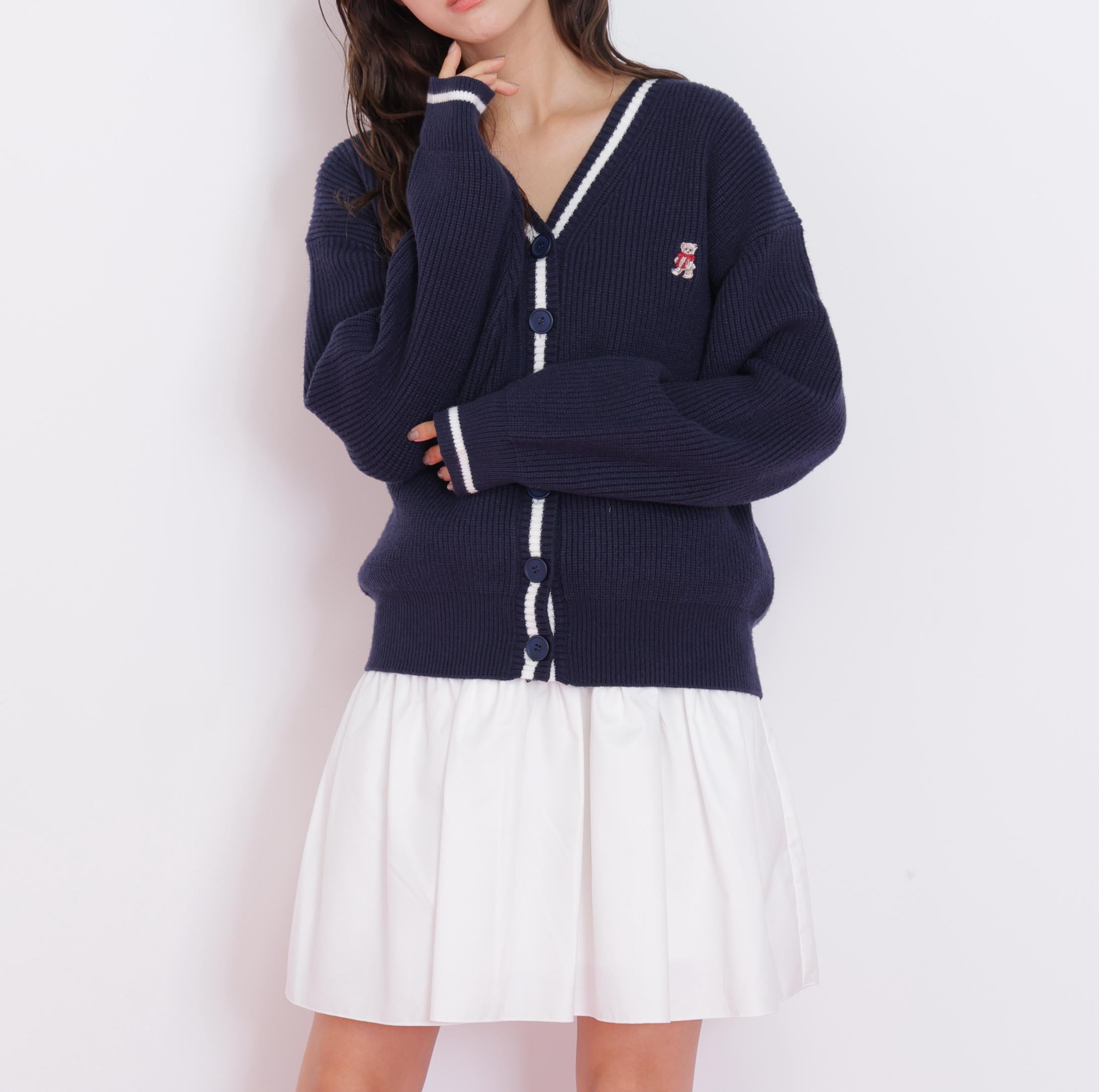 ＜ＢＥＡＲシリーズ＞カーディガンセットアップ ネイビー